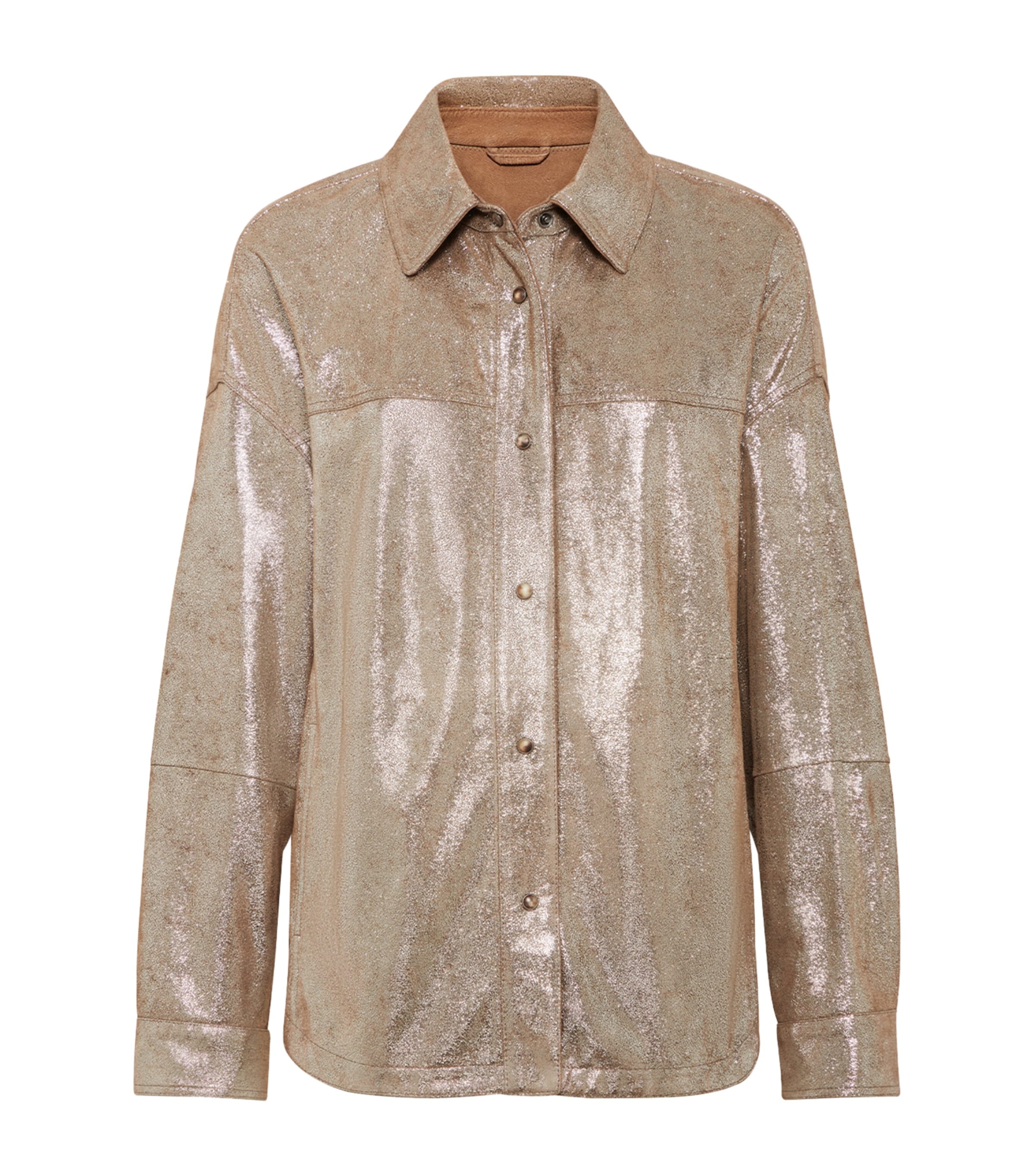 Brunello Cucinelli Lamé Nappa Leather Monili-trim Shirt In Gray