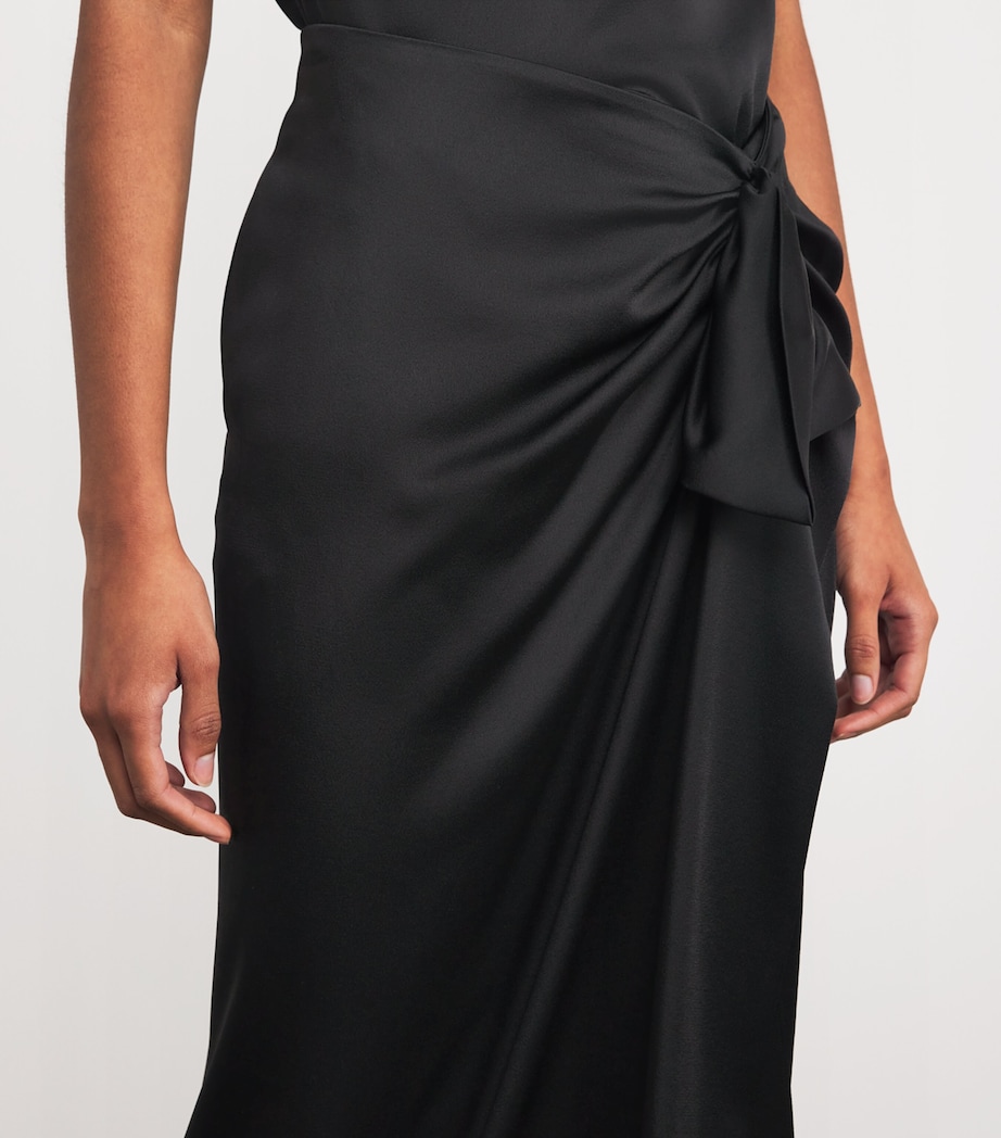 Satin Gathered Midi Skirt 1000 BLACK Image 6