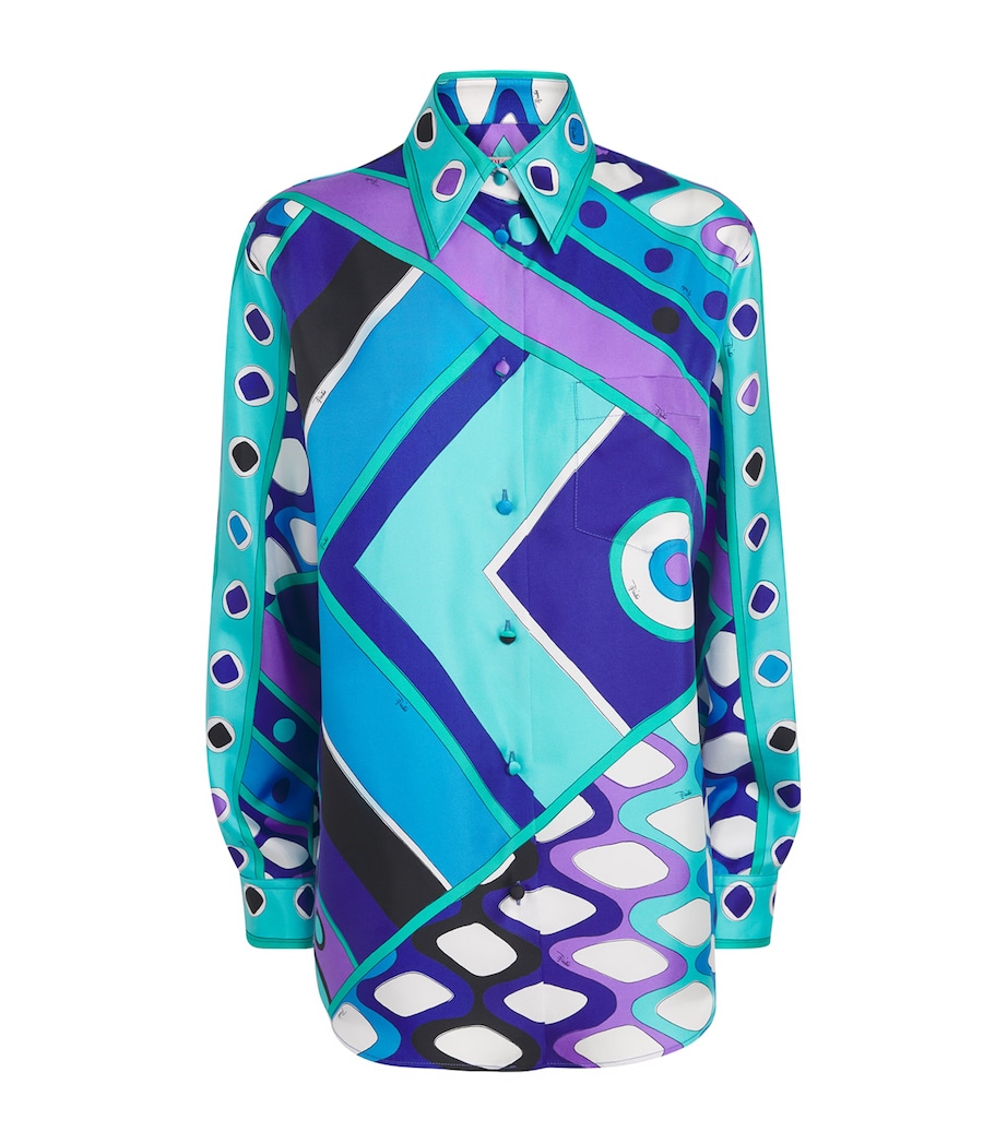 PUCCI Womens Silk Geometric Oversized Shirt Turquoise Image 1