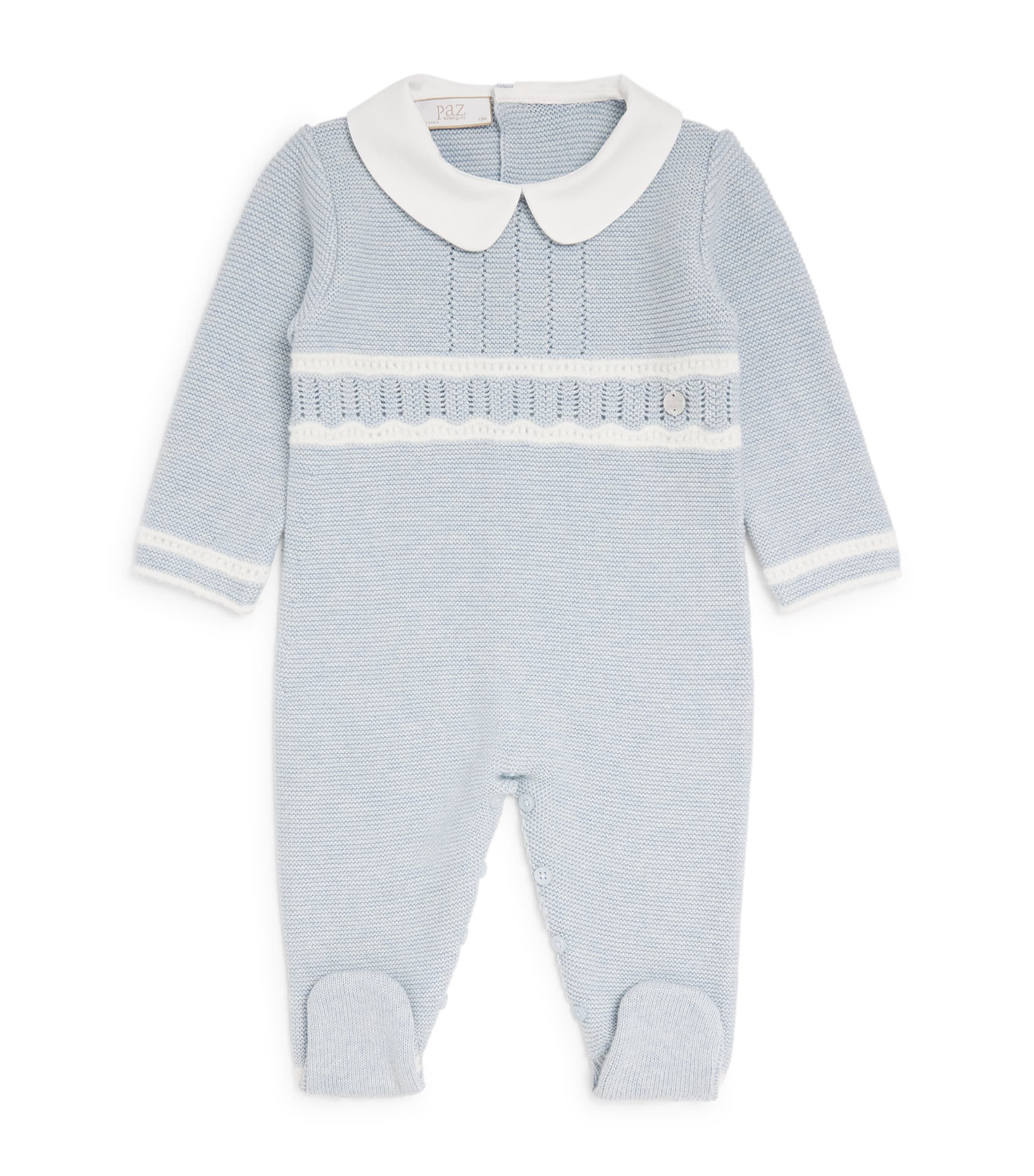 Paz Rodriguez Cotton Knitted All-In-One (0-12 Months) Chalk Blue/cream Image 1