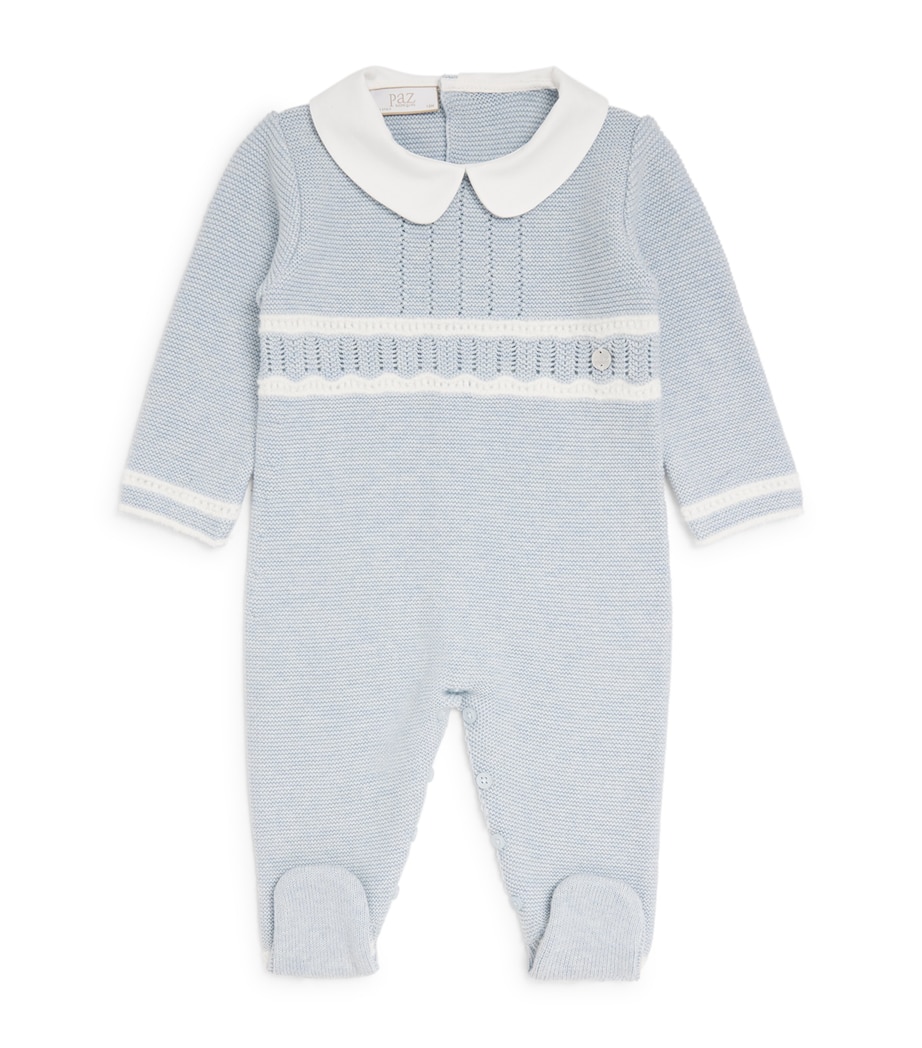 Paz Rodriguez Cotton Knitted All-In-One (0-12 Months) Chalk Blue/cream Image 1
