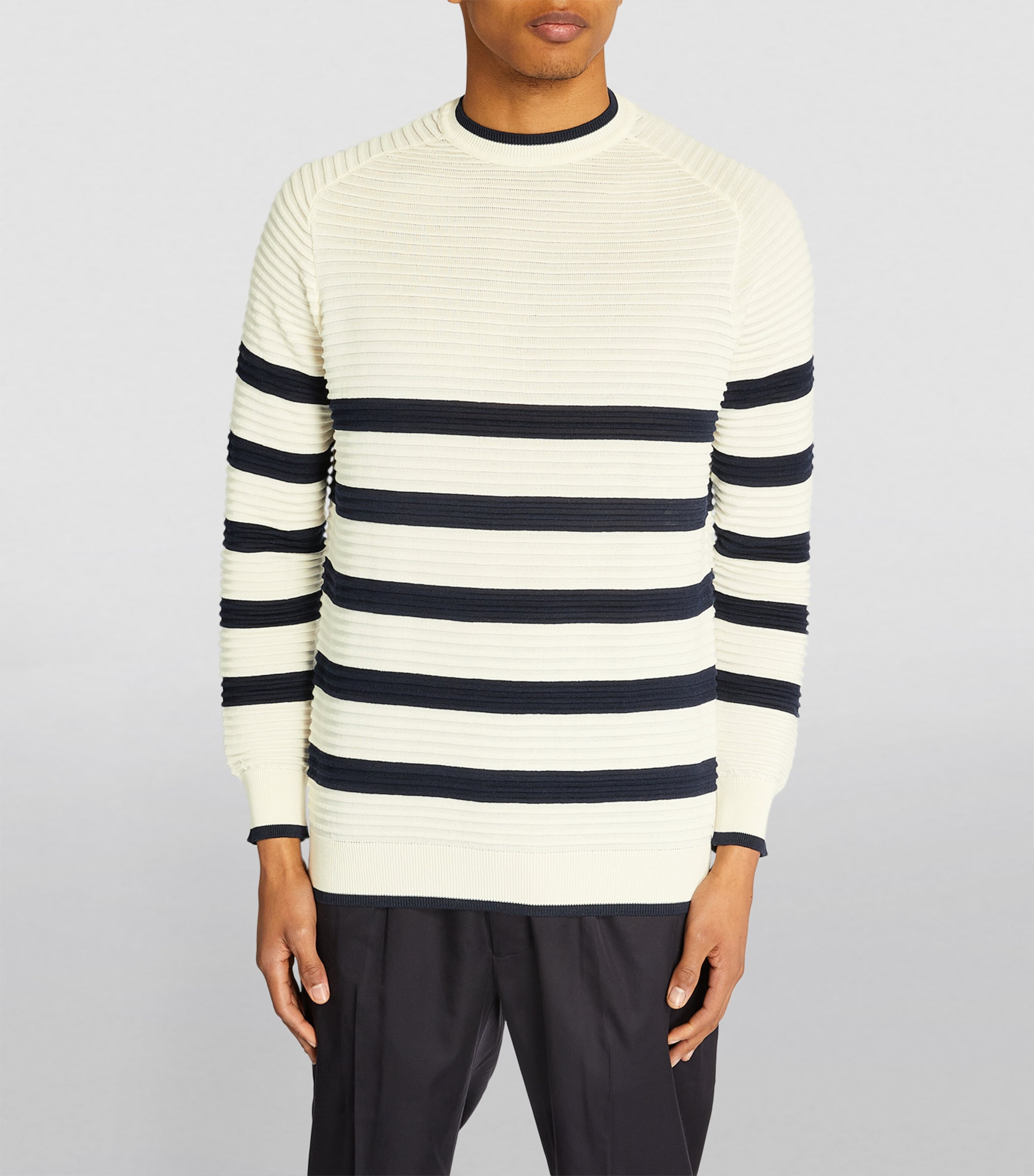 Emporio Armani Ottoman-Weave Striped Sweater | Harrods UK