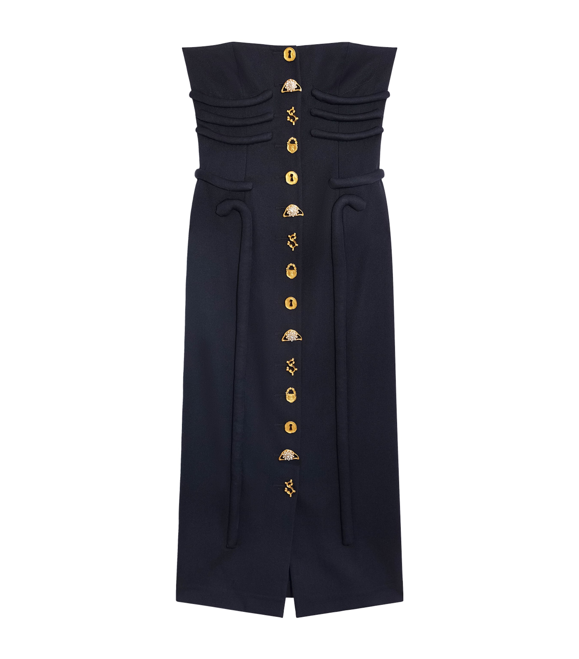 Schiaparelli Womens Virgin Wool Bustier Bones Midi Dress Navy Image 1