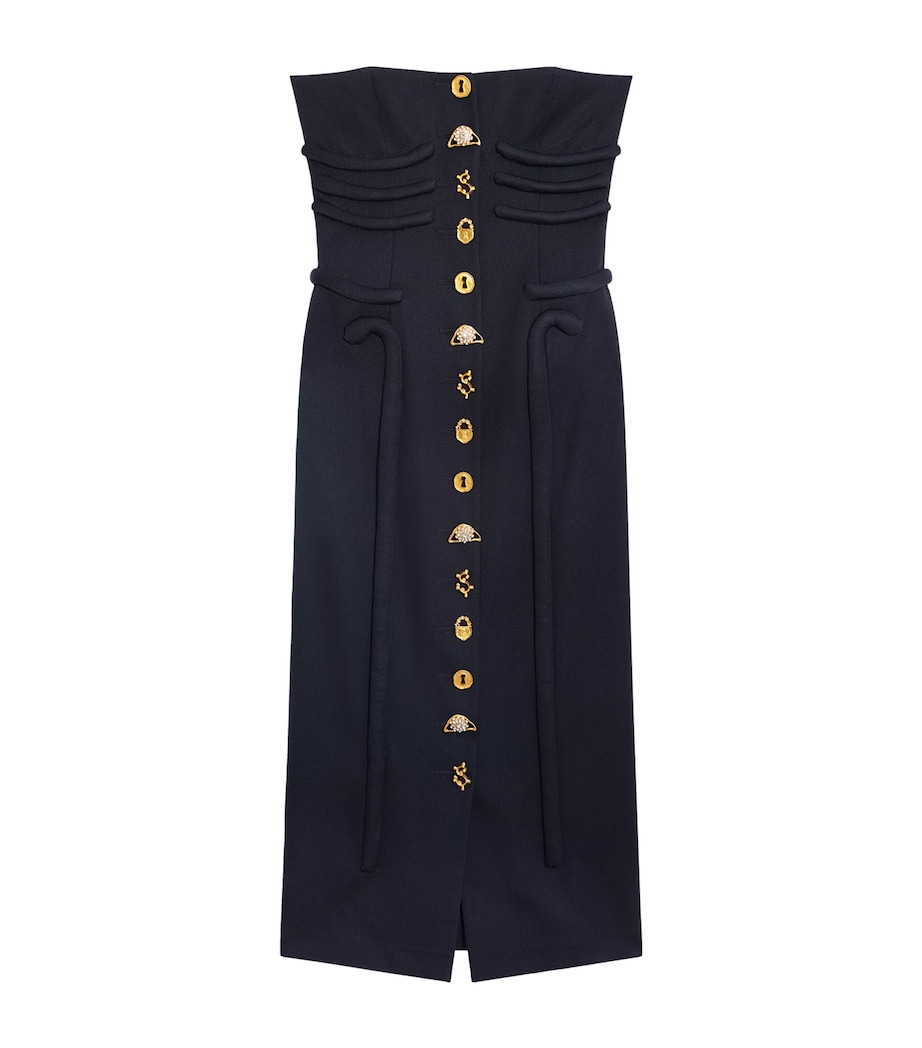 Schiaparelli Womens Virgin Wool Bustier Bones Midi Dress Navy Image 1