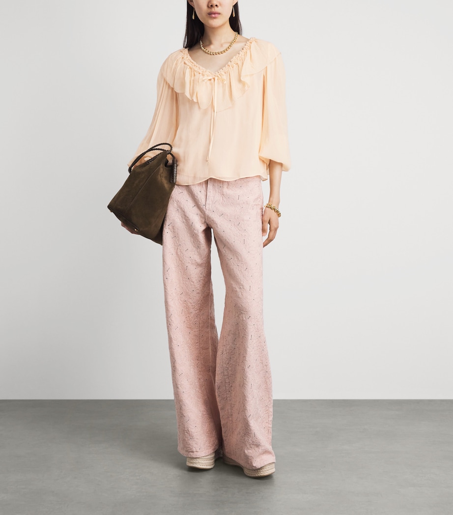 PAIGE Womens Plissé Michelina Blouse Light Peach Image 2