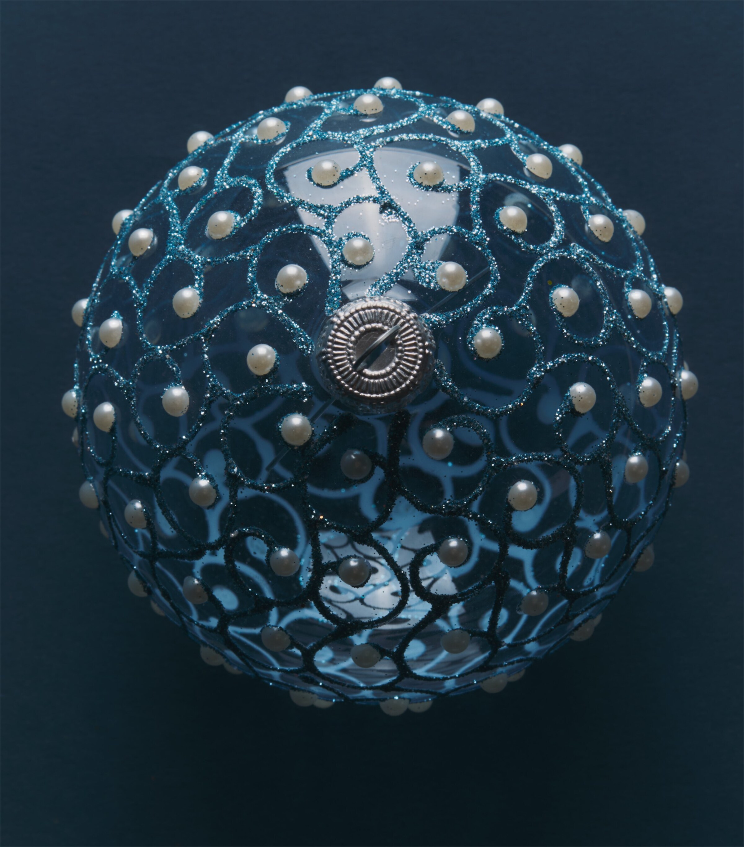 Harrods Glass Glitter Swirl Bauble Light Blue Image 2