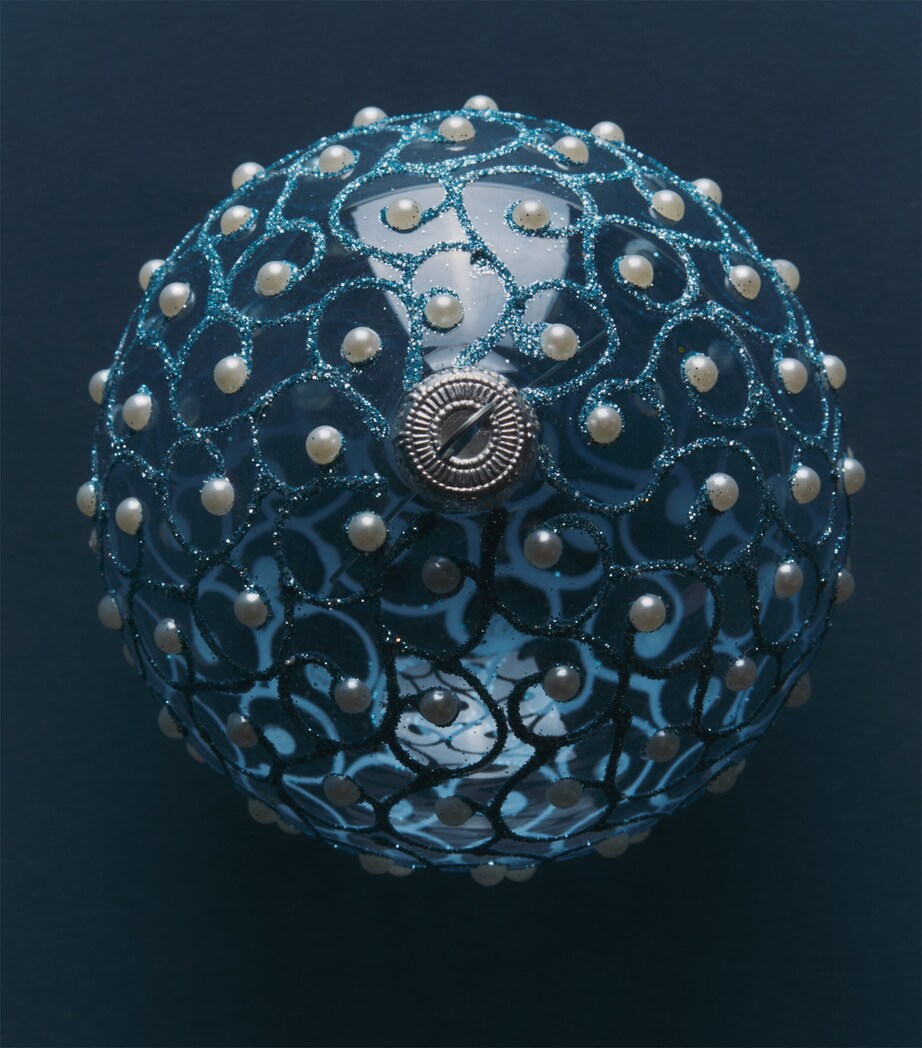 Harrods Glass Glitter Swirl Bauble Light Blue Image 2