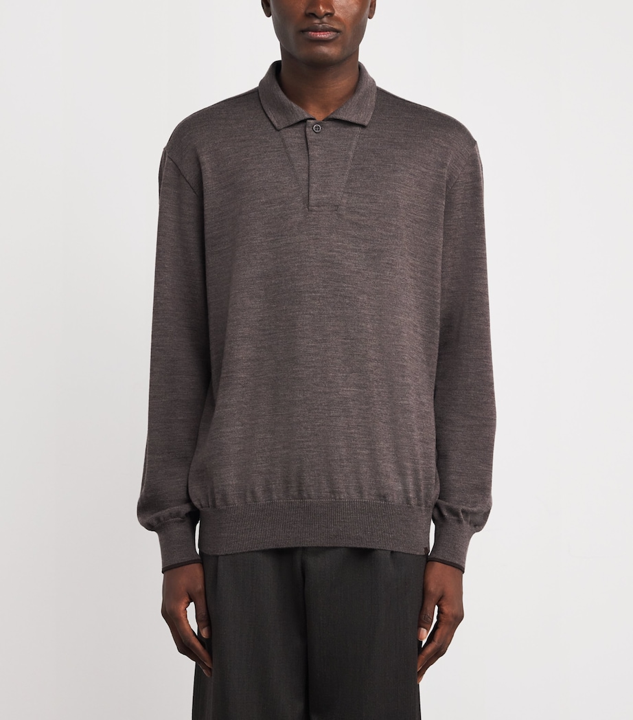 Merino Wool Long-Sleeve Polo Shirt 365 TORTORA MELANGE Image 3