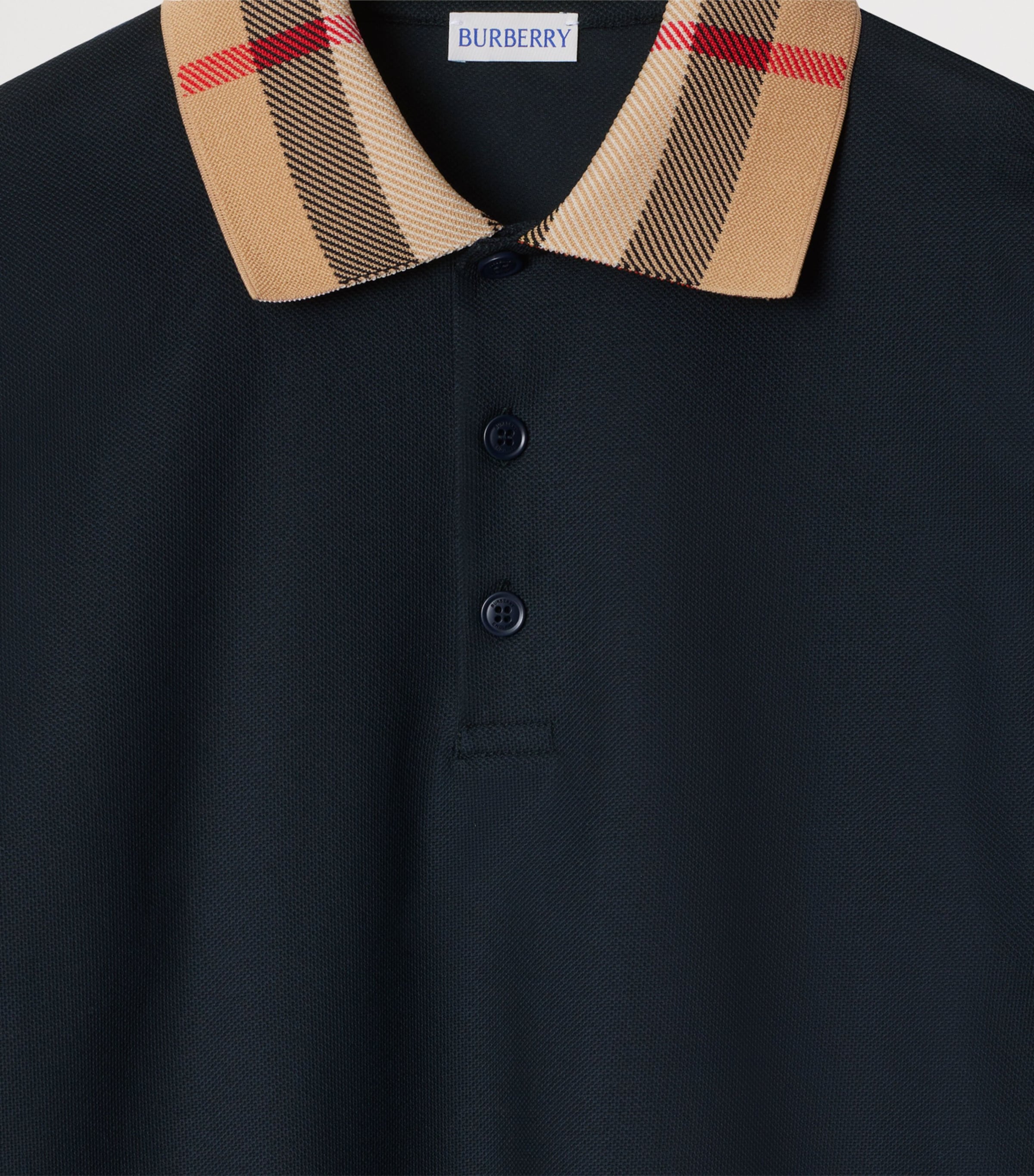 Cotton Check-Collar Long-Sleeve Polo Shirt SMOKED NAVY Image 5