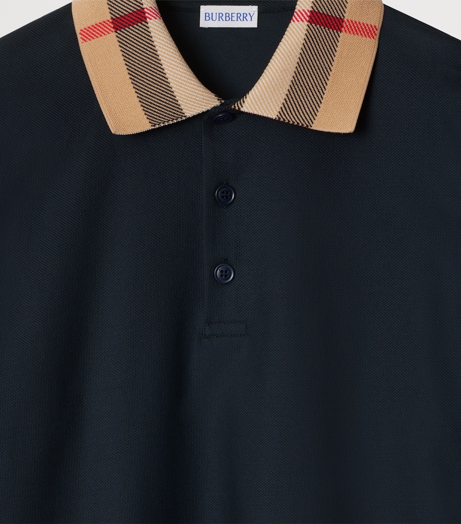 Cotton Check-Collar Long-Sleeve Polo Shirt SMOKED NAVY Image 5