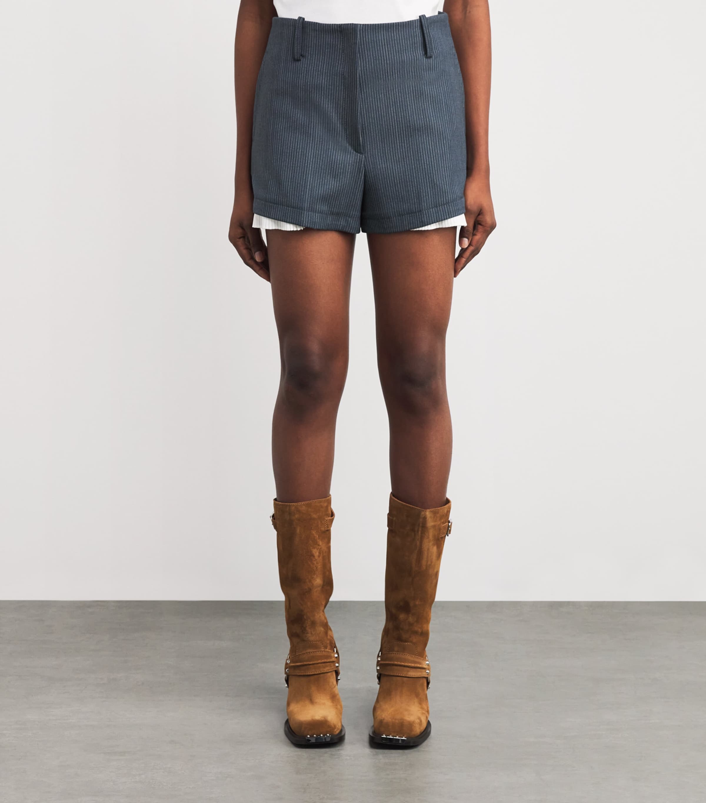 Pinstripe Wide-Leg Trousers BLUE Image 3