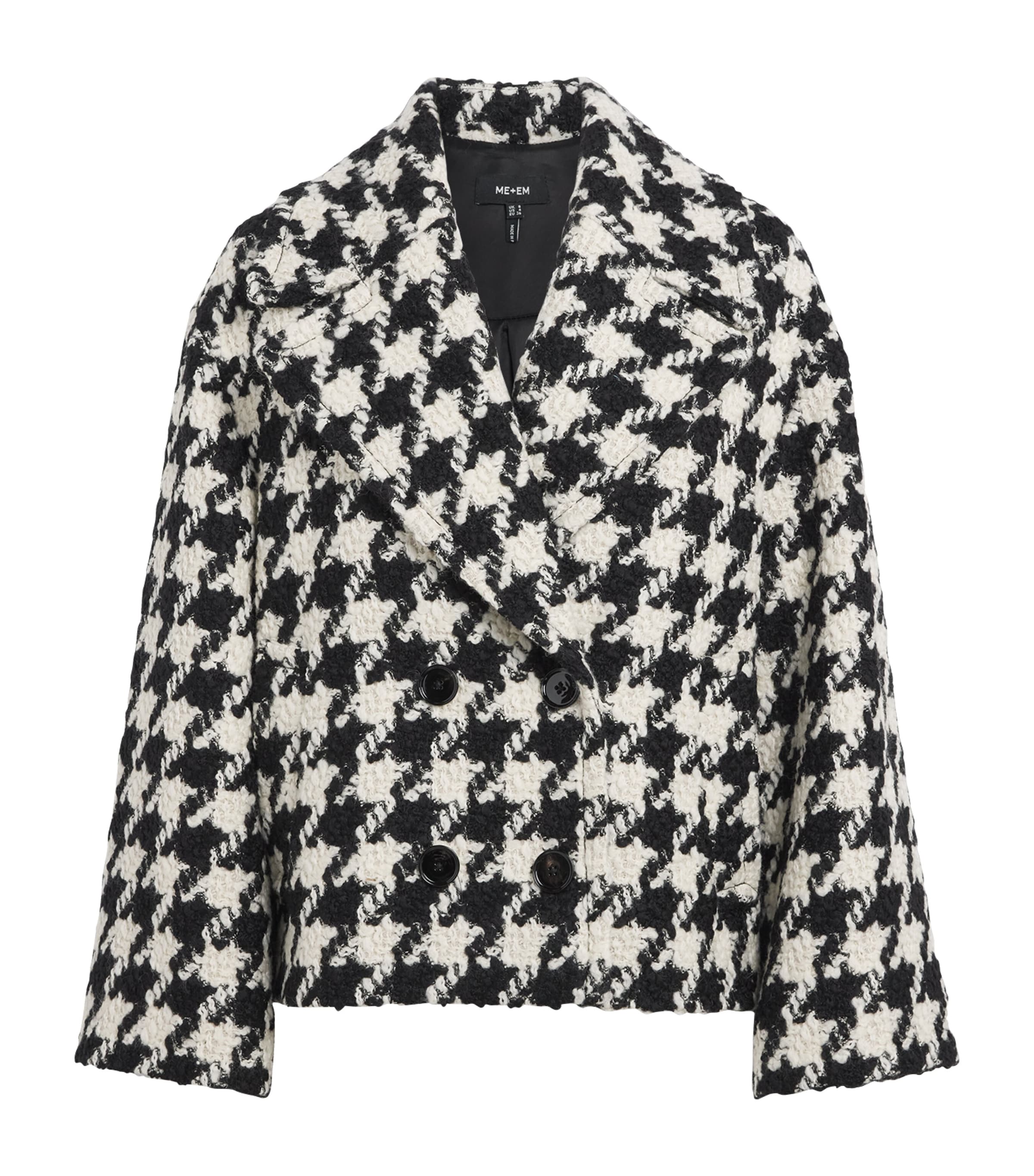 Me+em Wool Houndstooth Short Coat In Black