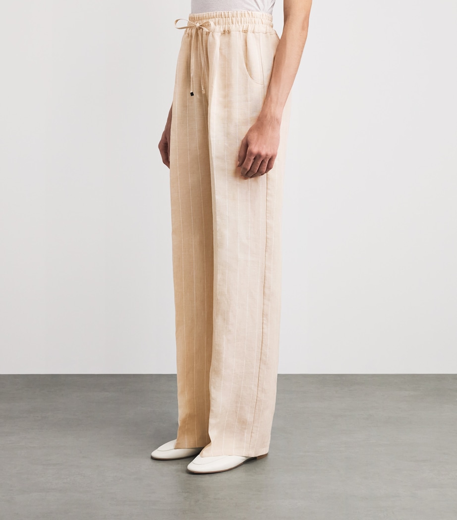 Kiton Linen Stripe Drawstring Trousers Beige Image 4