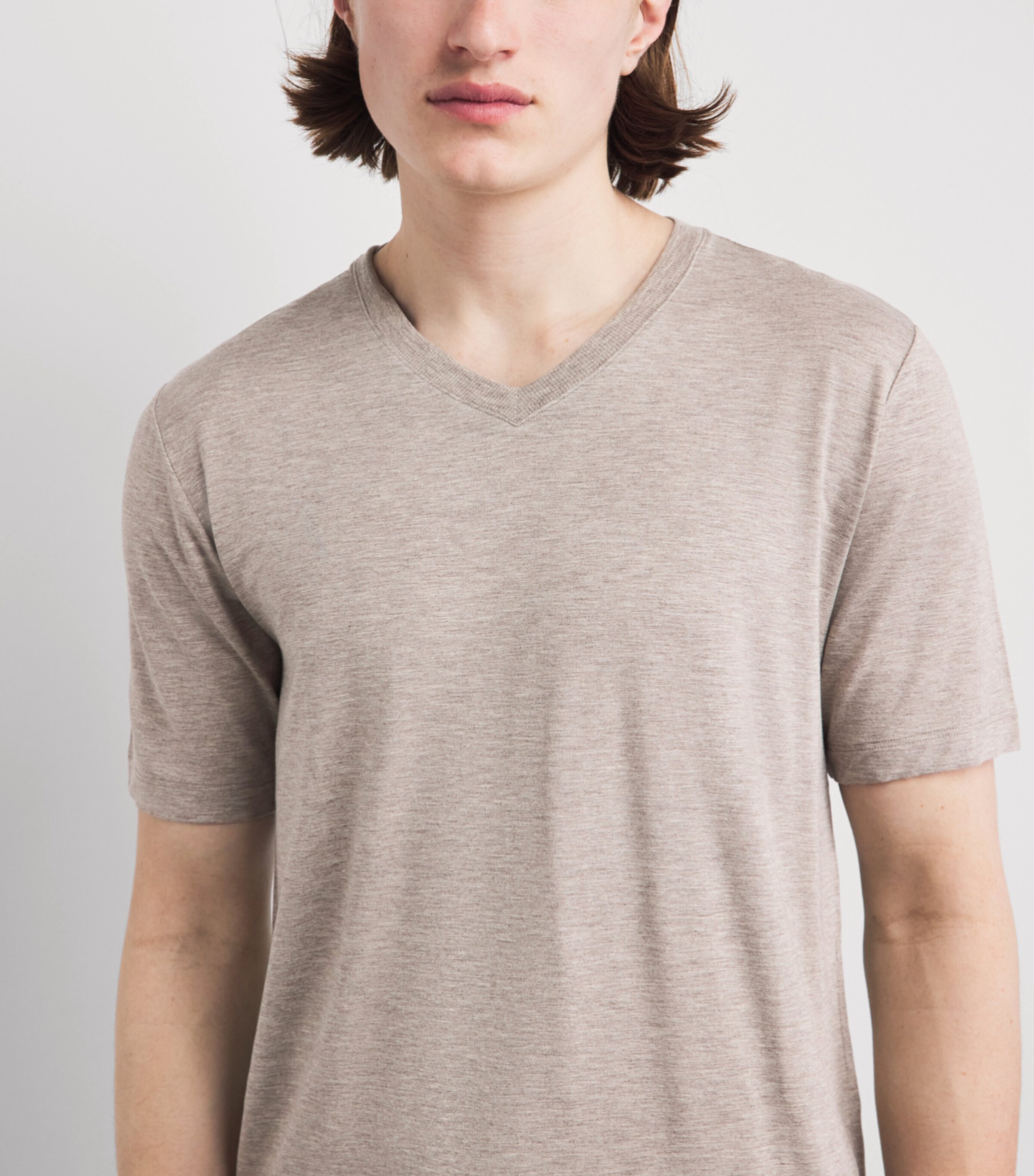 Hanro Mens Casuals V-Neck T-Shirt Hazelnut Melang Image 3