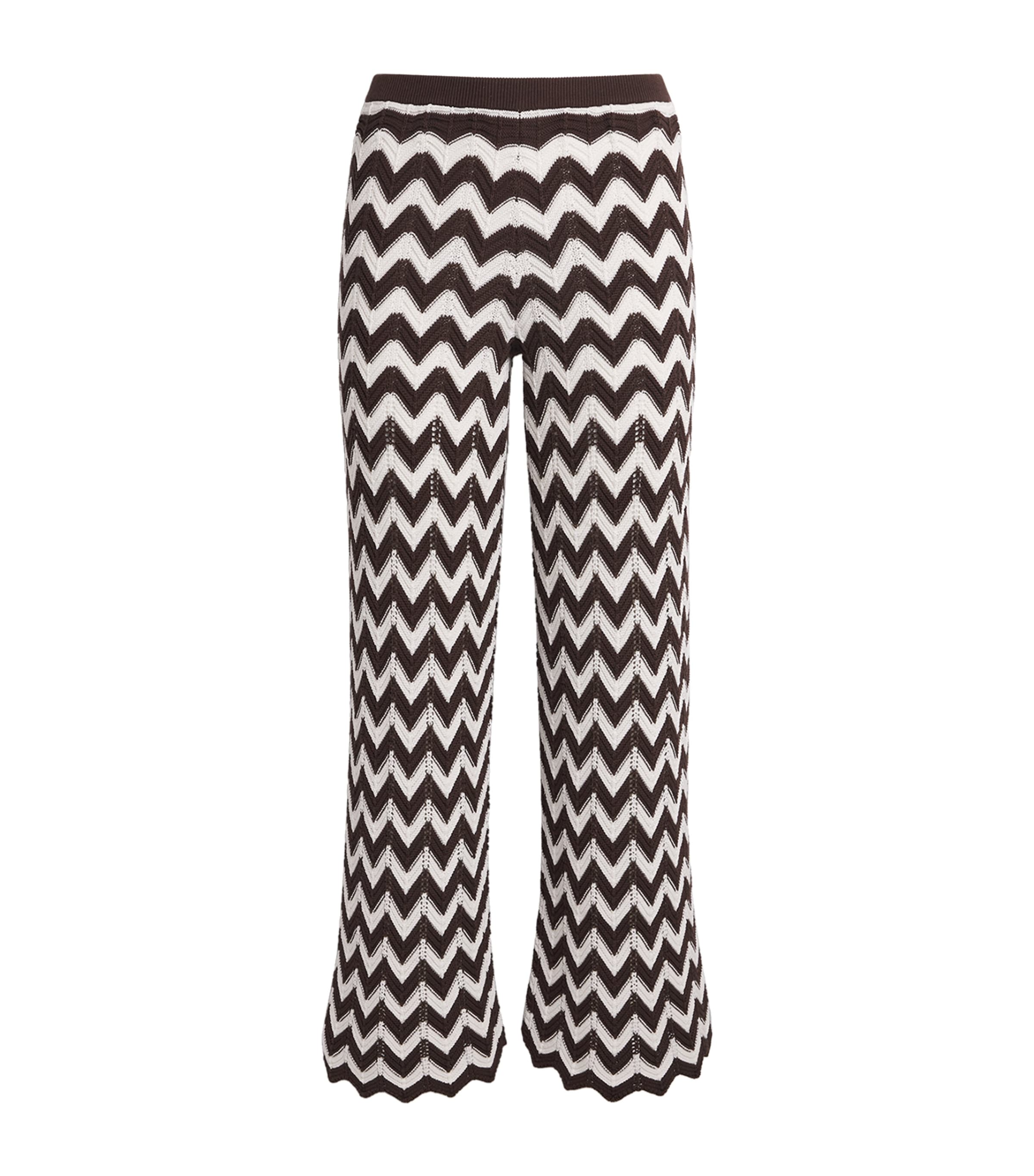 Maje Womens Cotton Zigzag Crochet Trousers Brown/white Image 1