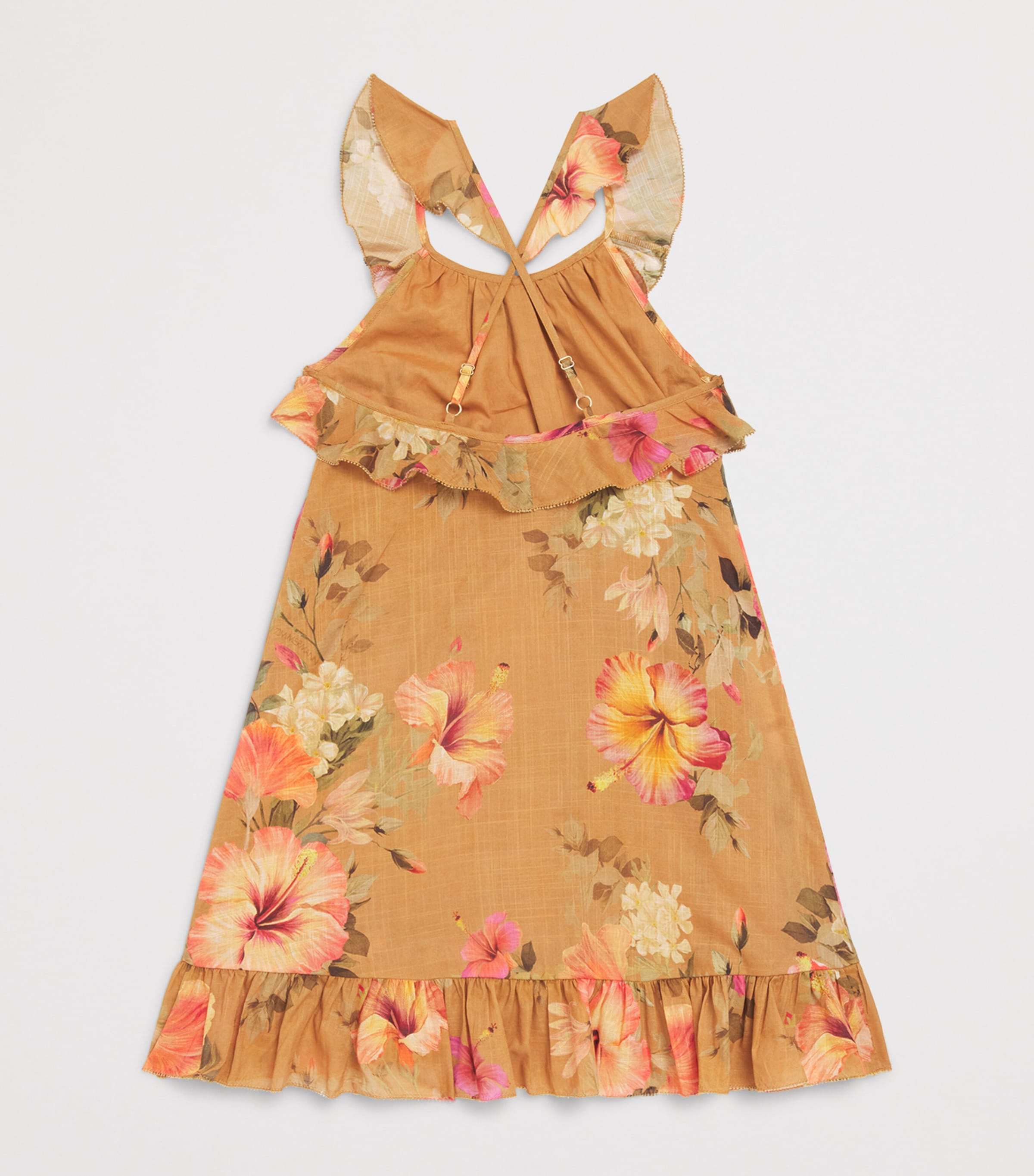 Zimmermann Kids Ruffled Mahon Dress (2-12 Years) Tan Hibiscus Image 2
