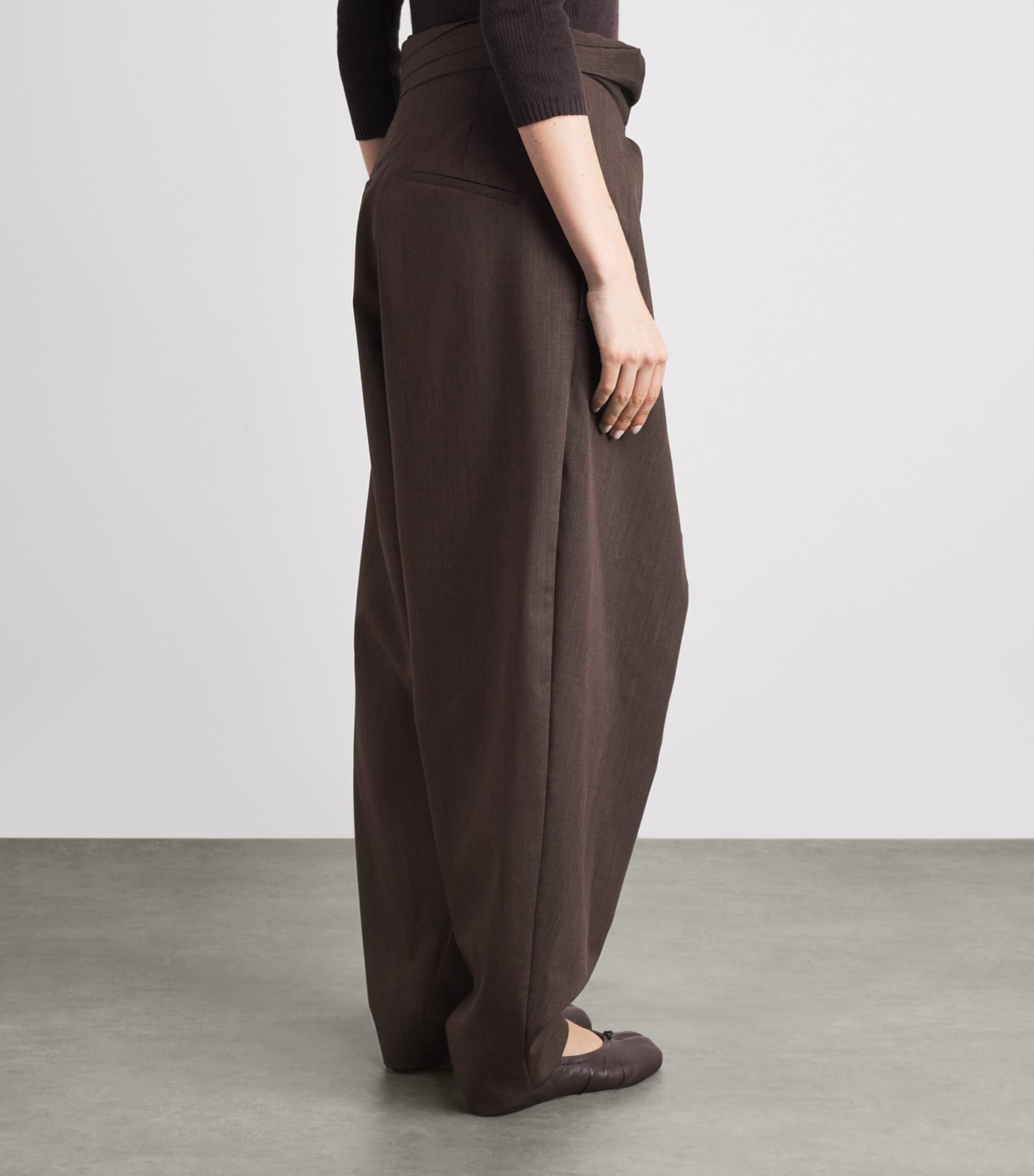 Róhe Womens Wool Sarong-Knot Trousers Dark Brown Image 5