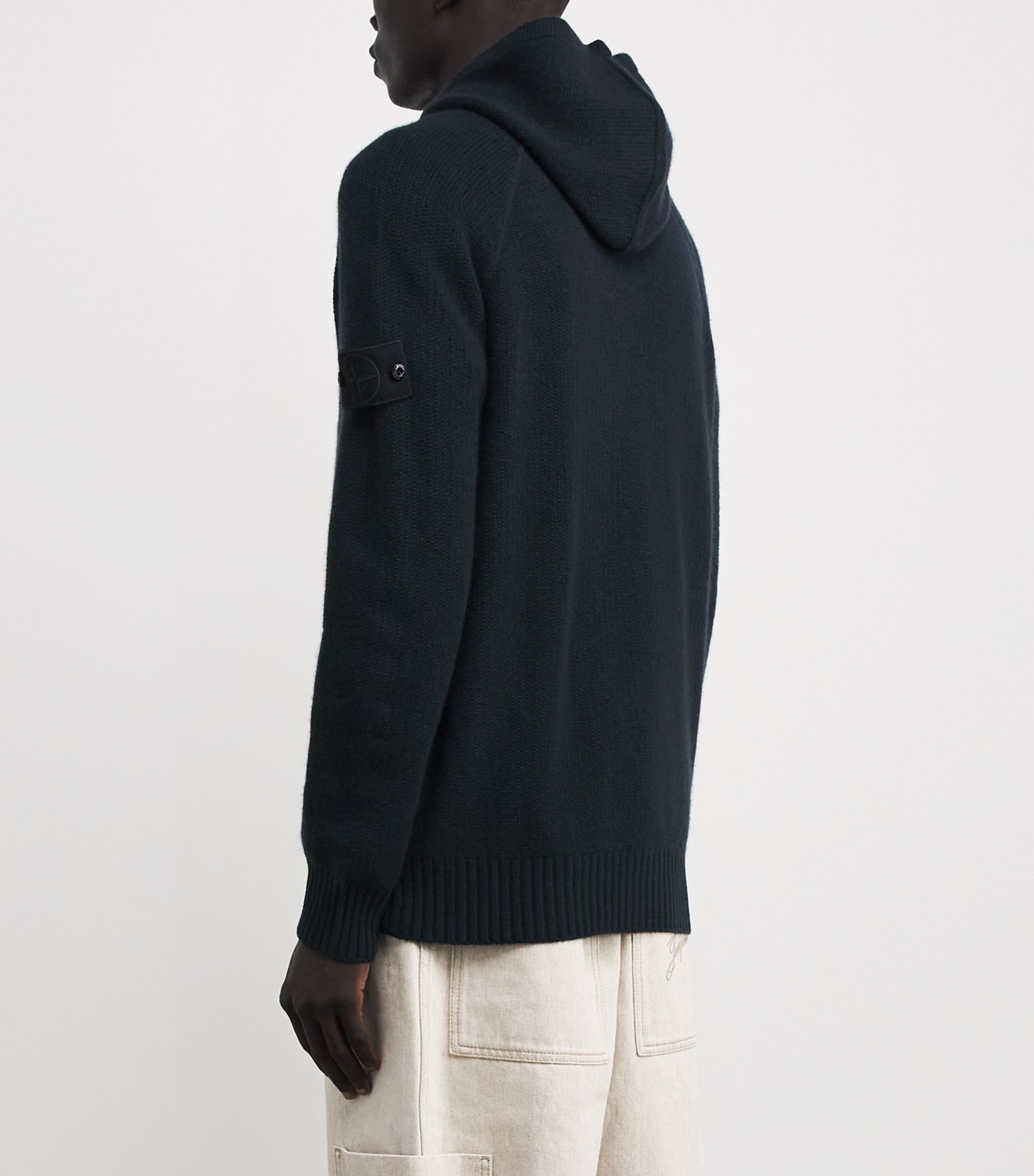 Stone Island Navy Cashmere Zip-Up Ghost Hoodie Harrods UK