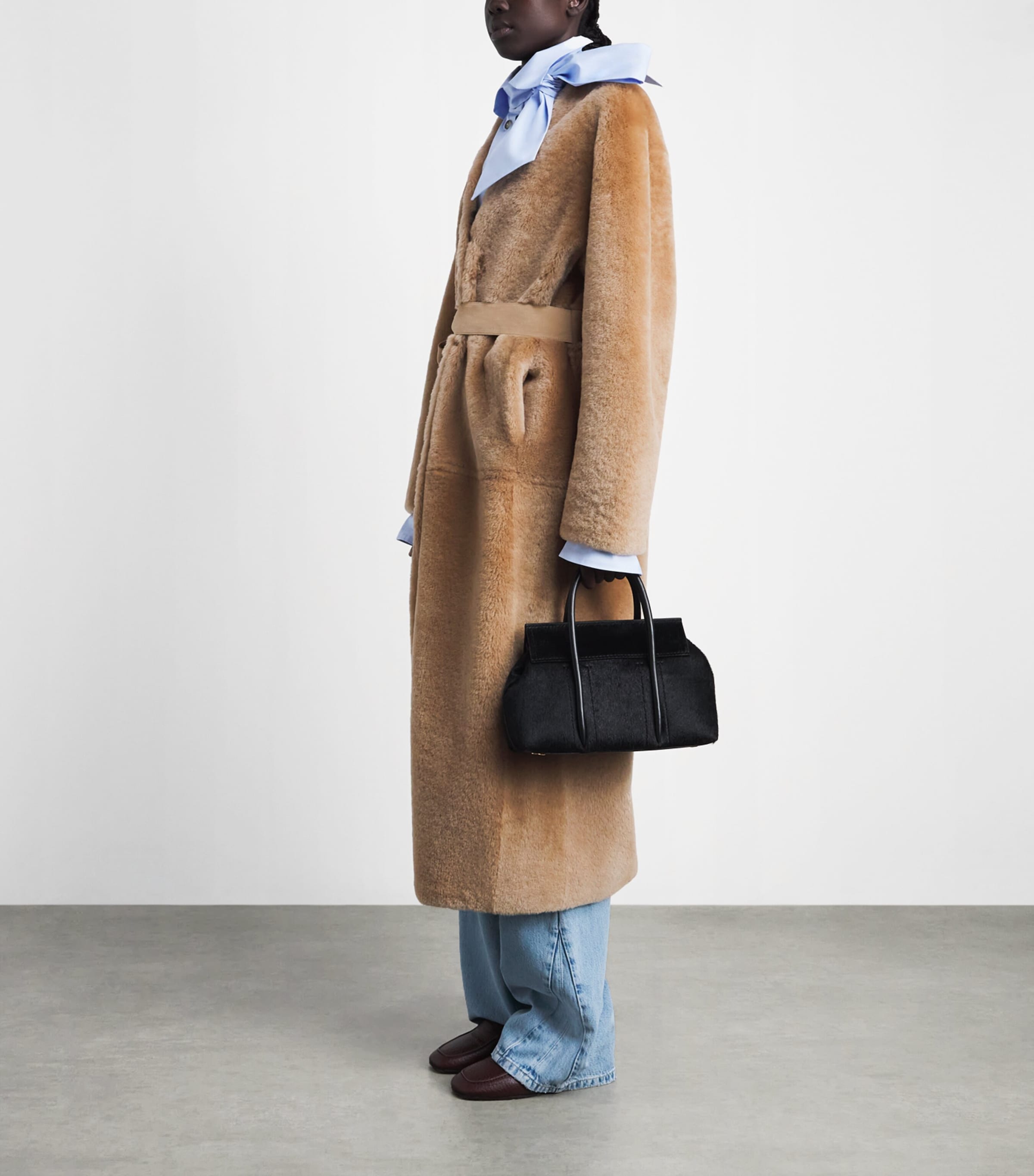 CHAROUX Womens Shearling Edie Overcoat Mocha Image 2