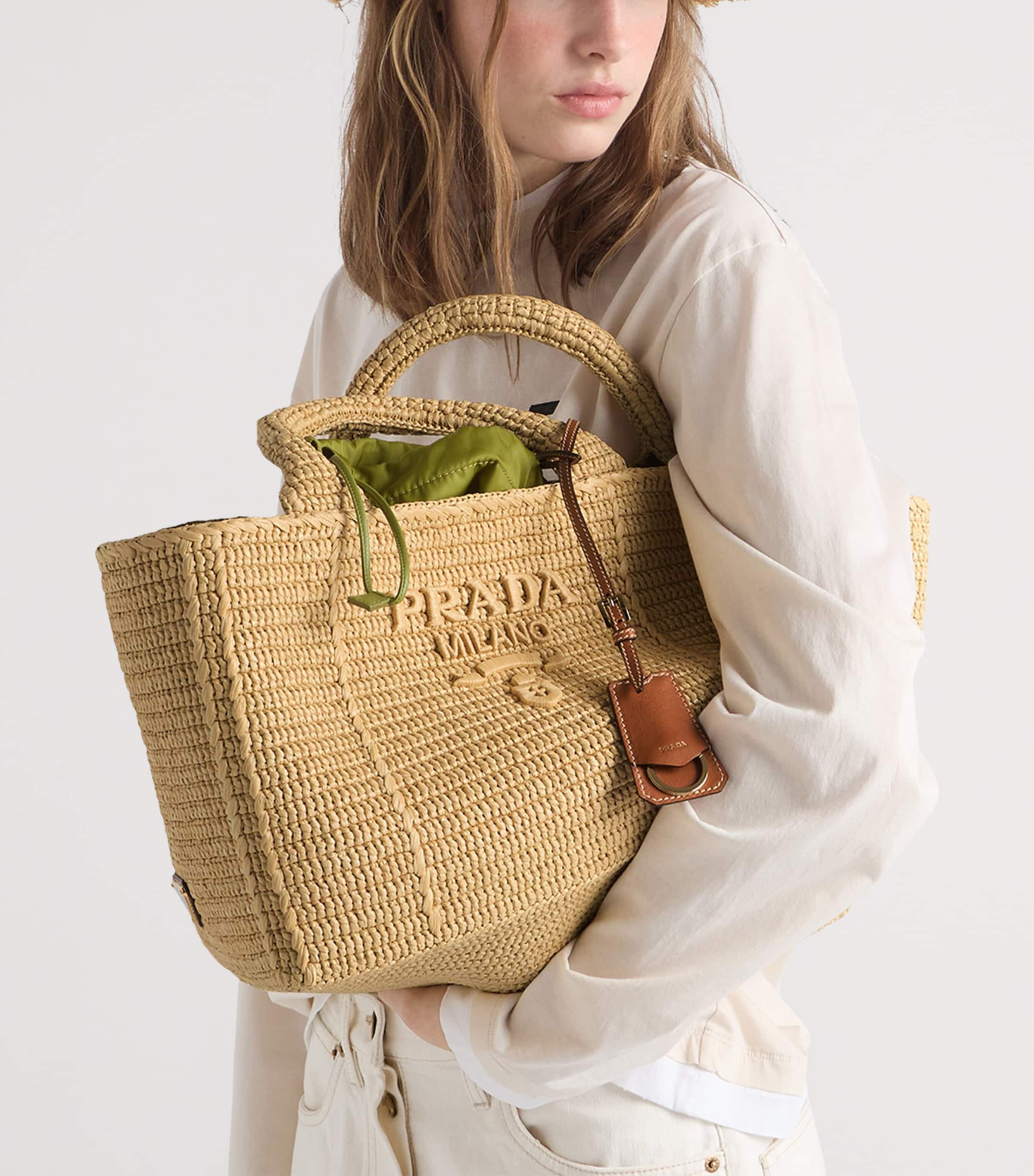 Prada Large Crochet Tote Bag Neutral Image 2