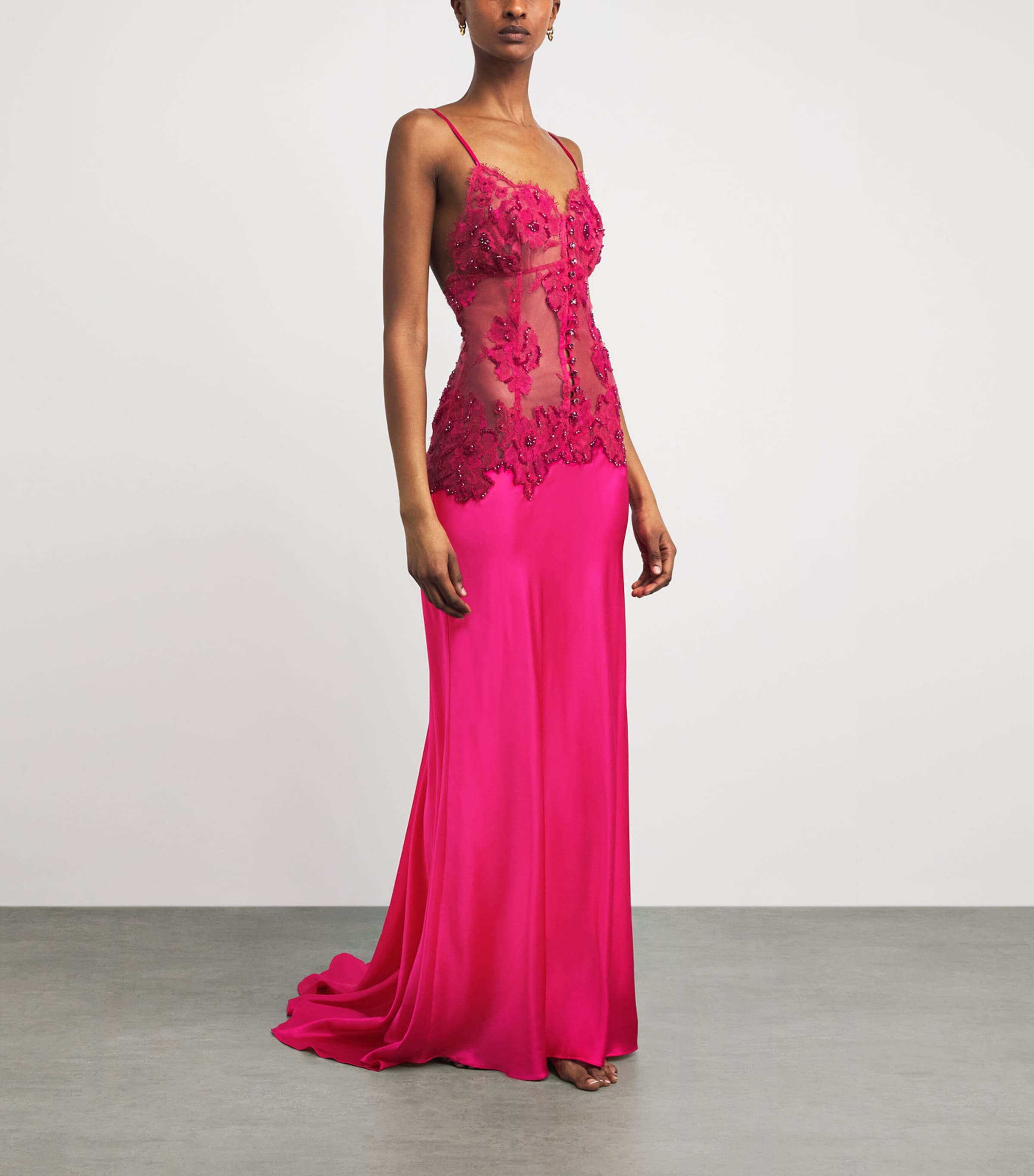 Rosamosario Womens Silk-Lace Cherry Orchard Slip Dress Cherry Red Image 2