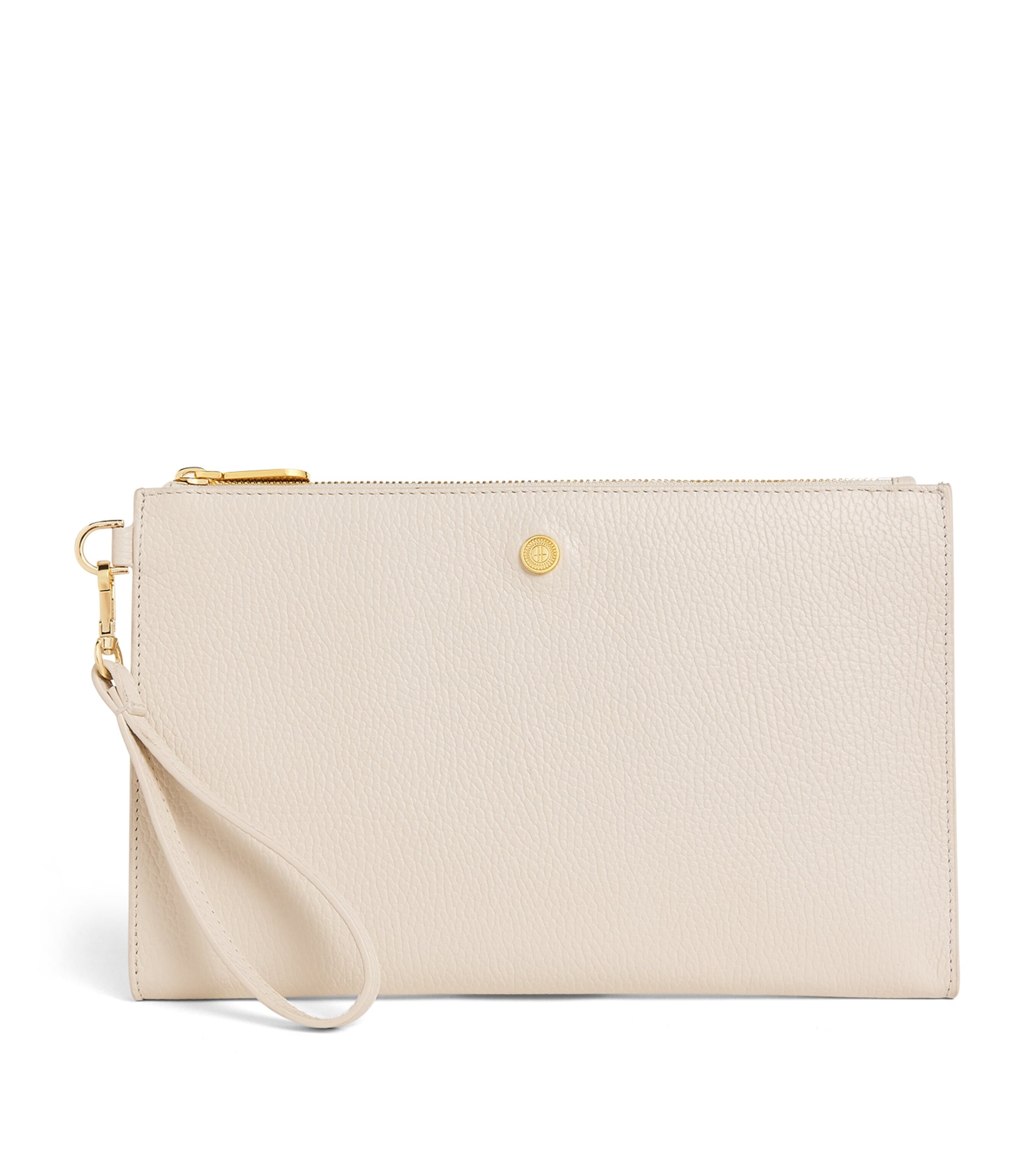 Harrods Medium Pebbled Leather Pouch In Beige