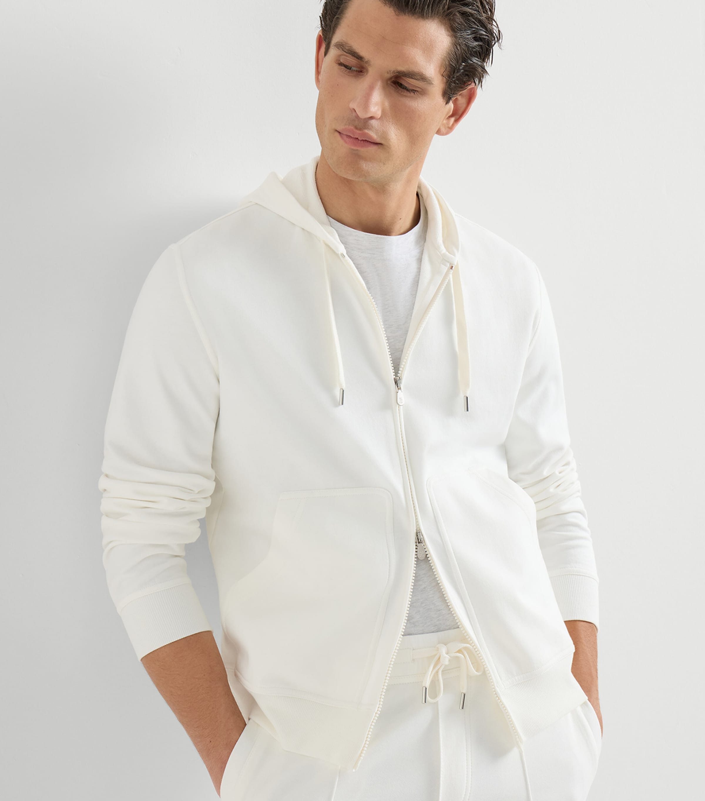 Brunello Cucinelli Mens Cotton-Blend Zip-Up Hoodie Image 3
