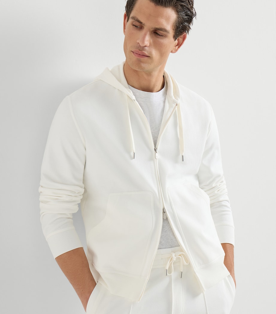 Brunello Cucinelli Mens Cotton-Blend Zip-Up Hoodie Image 3