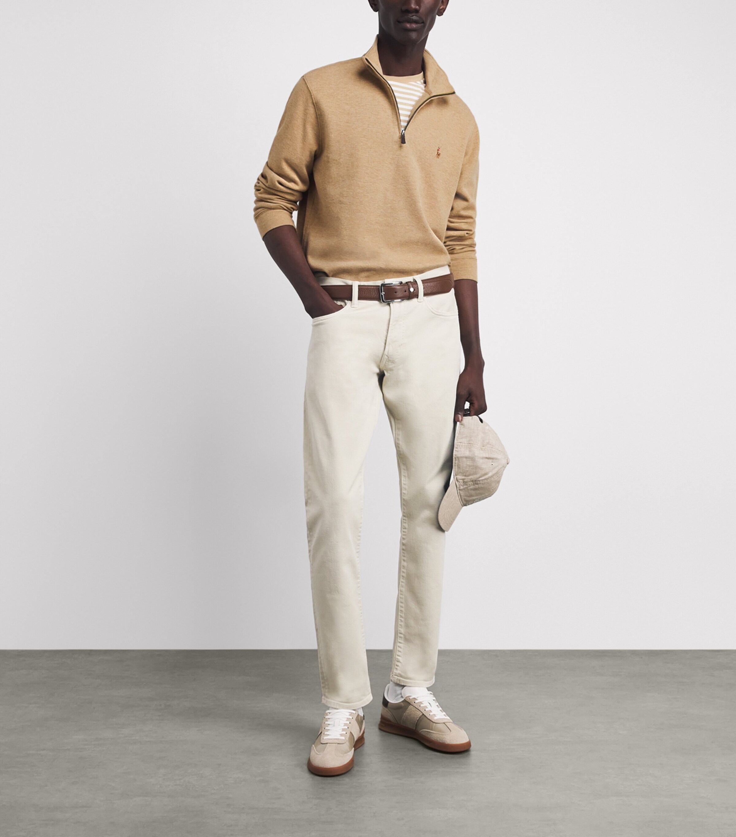 Polo Ralph Lauren Mens Estate-Rib Quarter-Zip Sweater Cafe Tan Heather Image 2