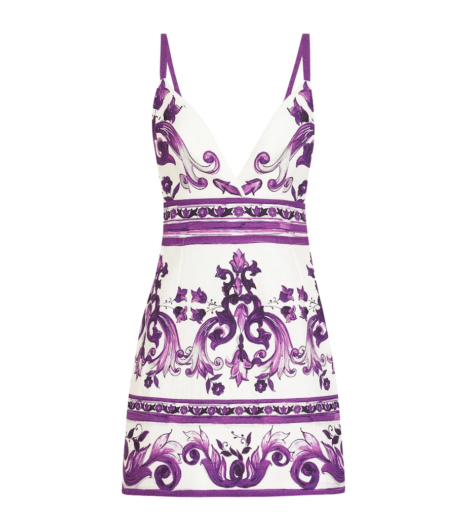 Cotton-Linen-Blend Majolica Print Mini Dress IP3TN-MIX MAIOLICA V Image 1