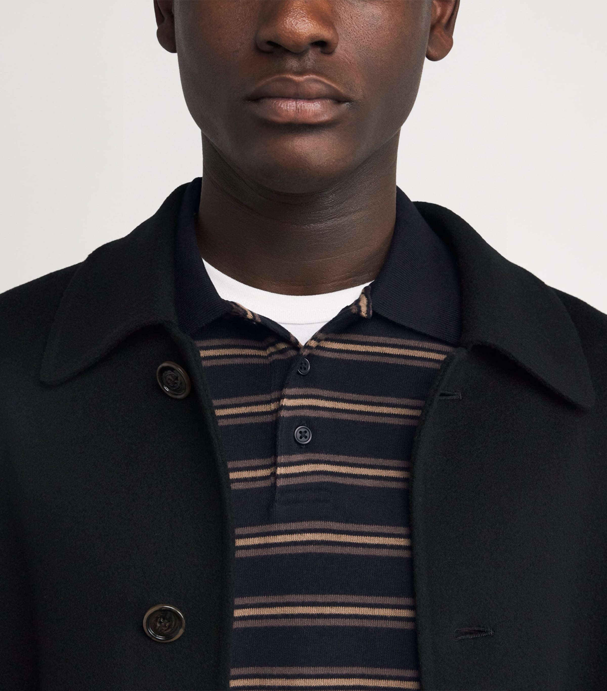 Cotton-Blend Stripe Polo Shirt 003BLC BLACK Image 6