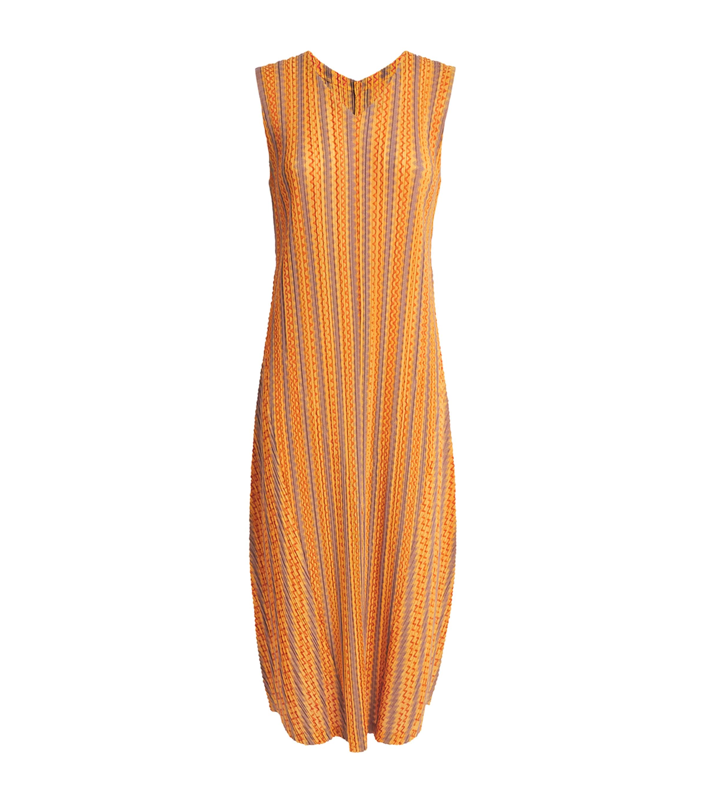 Pleats Please Issey Miyake Womens Cotton-Blend Zigzag Midi Dress Yellow Orange Image 1