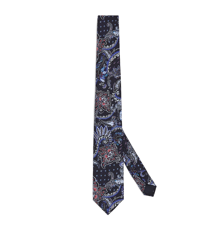 Silk Paisley Print Tie NAVY Image 1