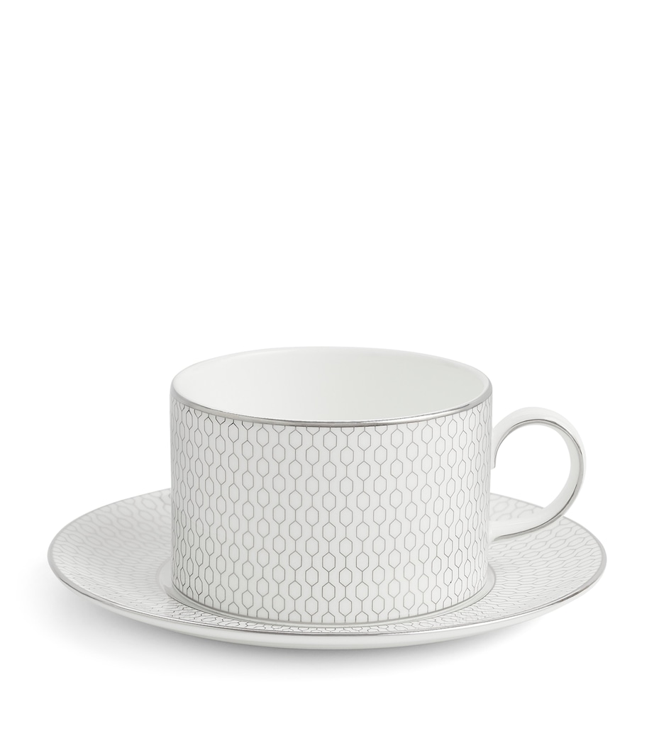 Gio Platinum Teacup and Saucer WHITE Image 1