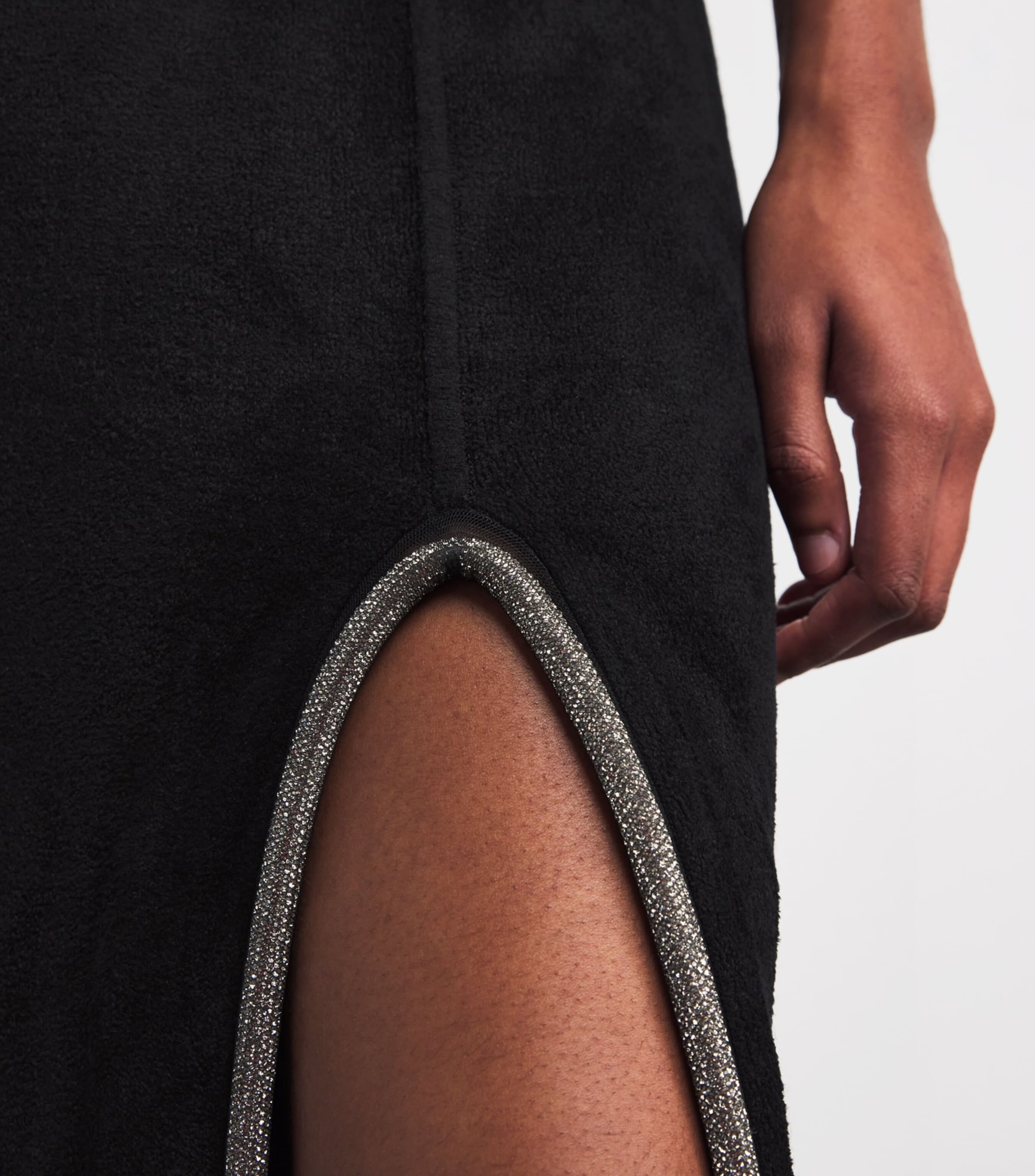 Velvet Embellished-Detail Midi Dress BLACK Image 6