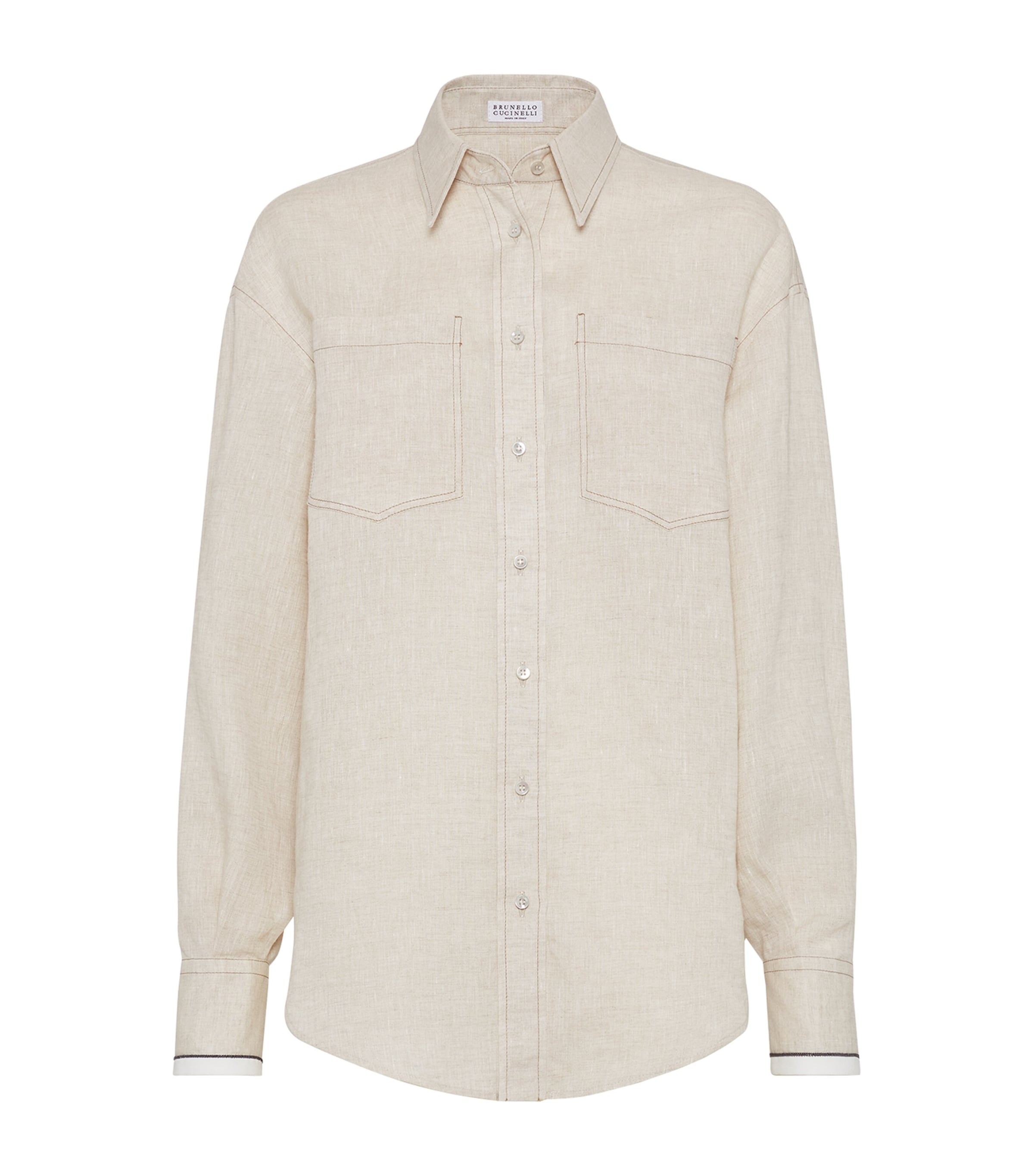 Brunello Cucinelli Embellished Linen Shirt In Beige