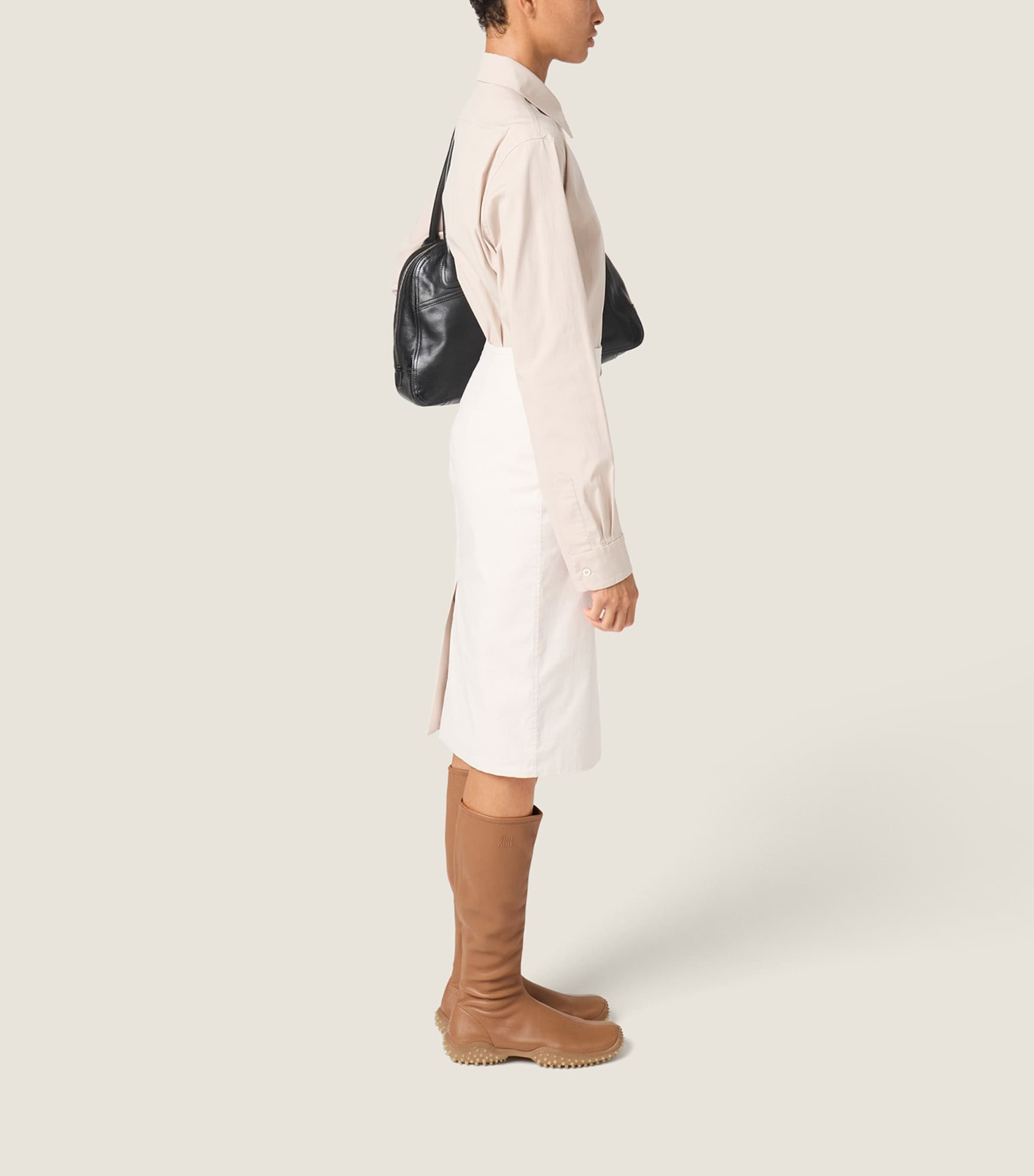 Miu Miu Womens Stretch-Poplin Midi Skirt Neutral Image 6