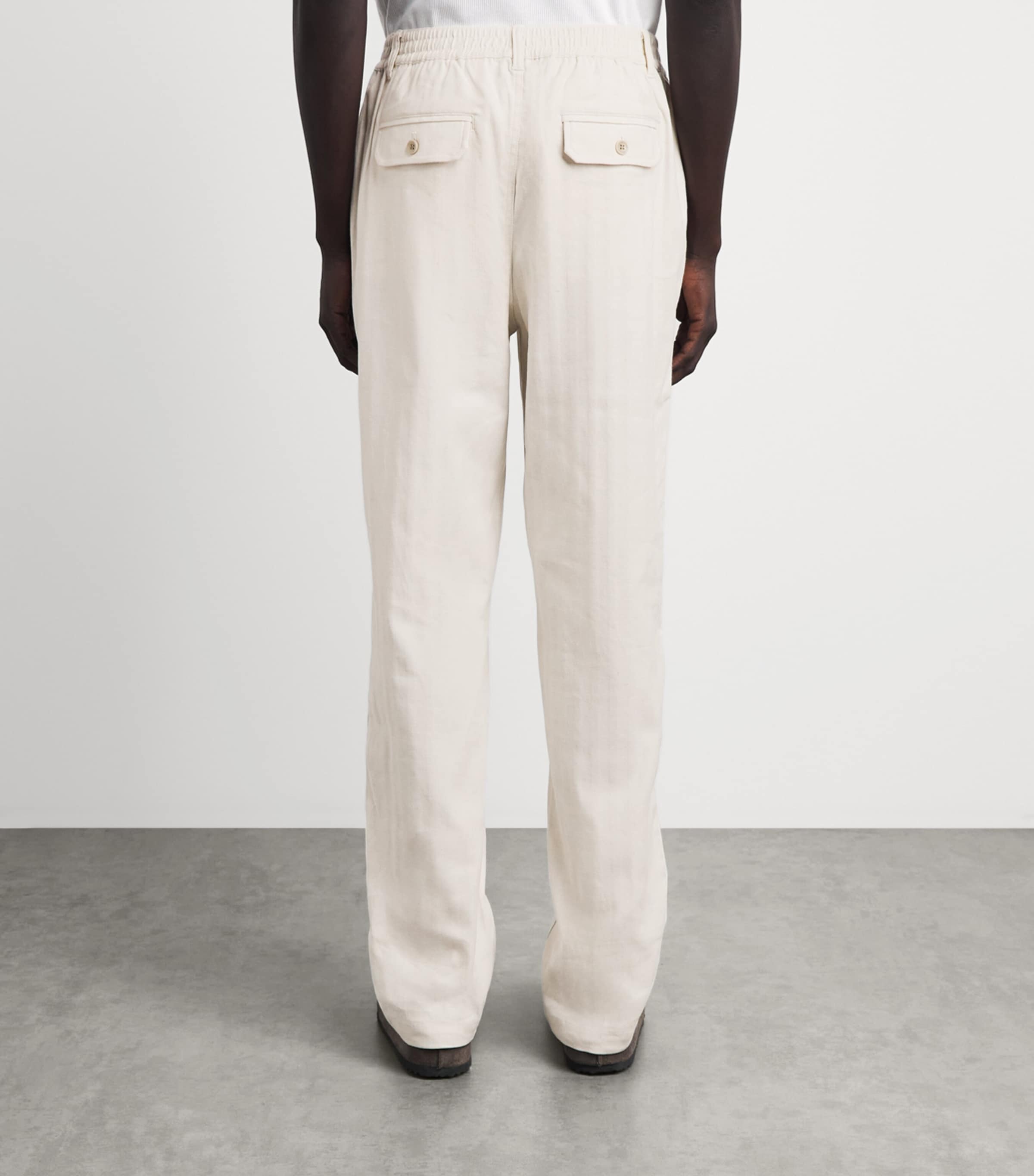 PAIGE Mens Stretch-Cotton-Linen Eberton Trousers Fossil Hrrngbn Image 5