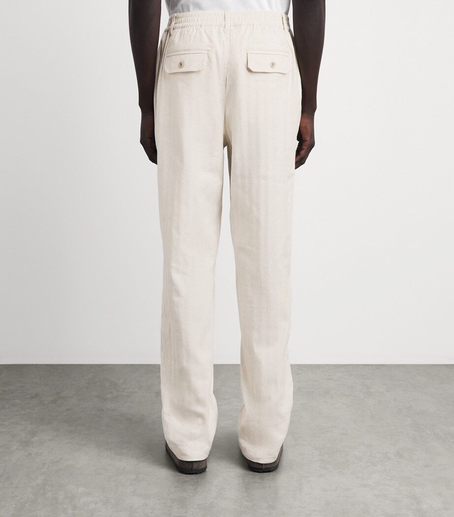 PAIGE Mens Stretch-Cotton-Linen Eberton Trousers Fossil Hrrngbn Image 5