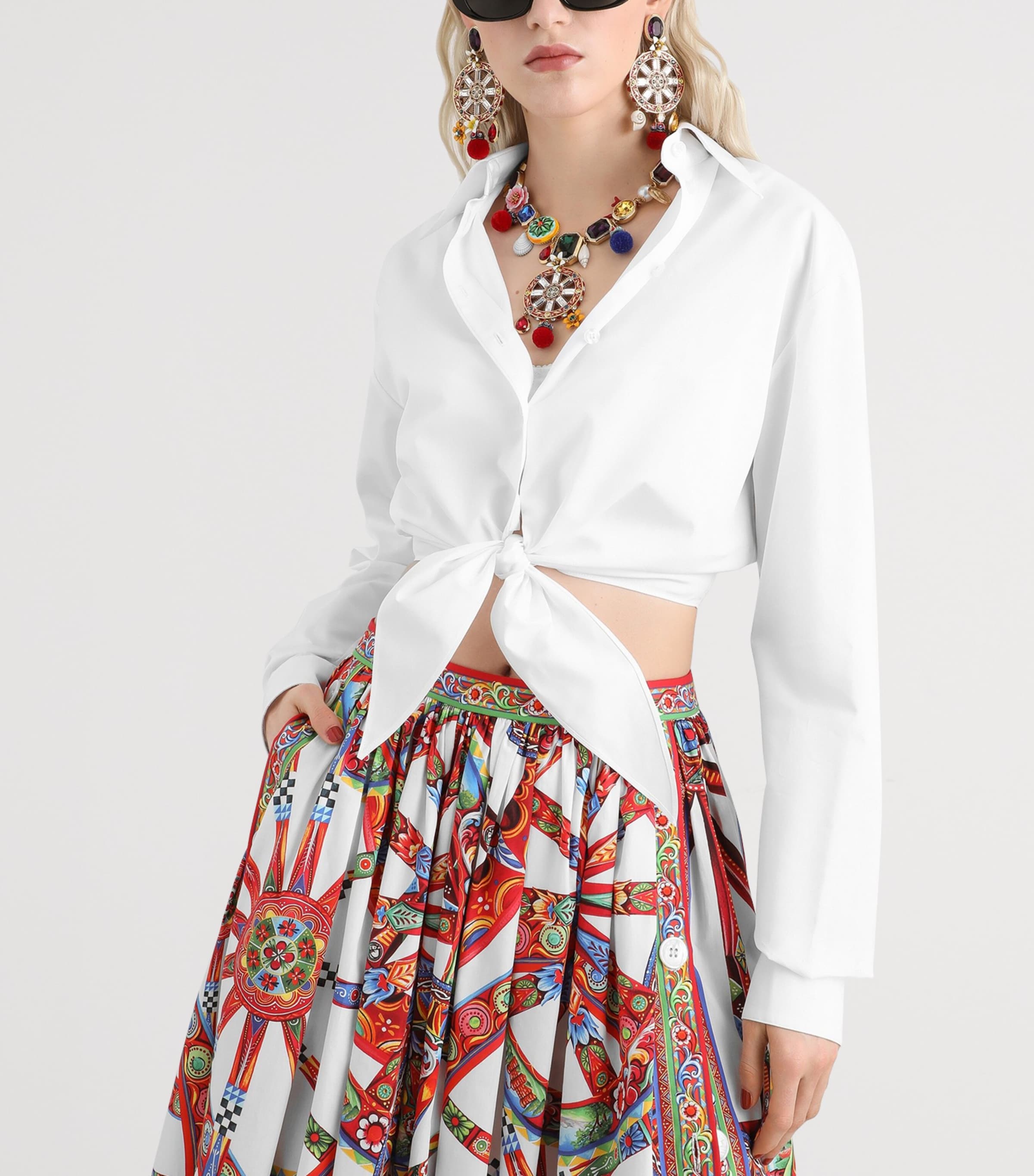 Dolce&Gabbana Womens Cotton Tie-Detail Shirt Optical White Image 2