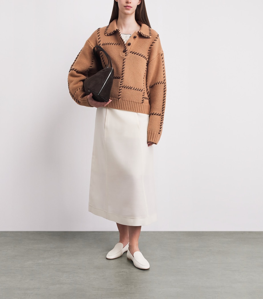 FRAME Womens Wool-Cashmere Leather-Stitch Sweater Caml Camel Image 2