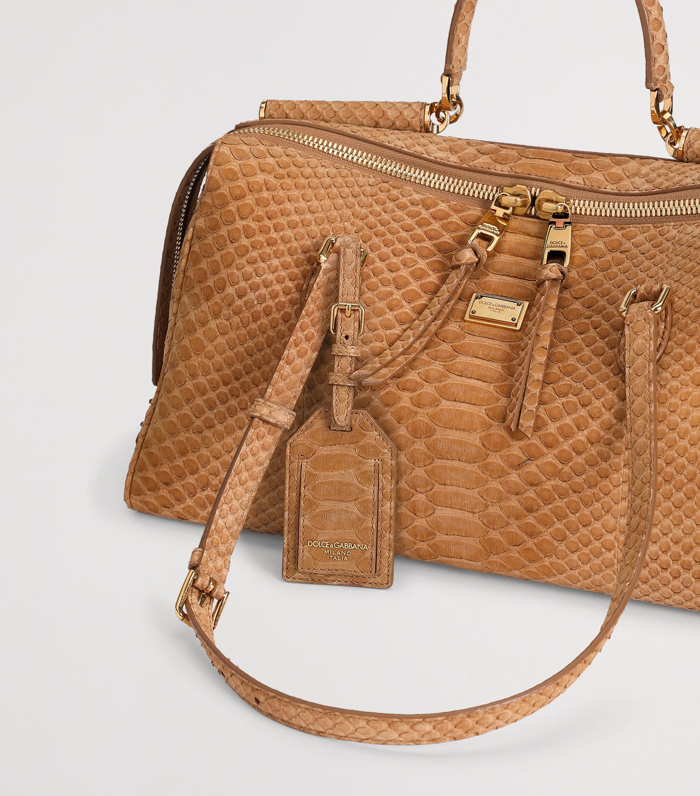 Dolce&Gabbana Medium Python Leather Vittoria Top-Handle Bag Camel Image 6