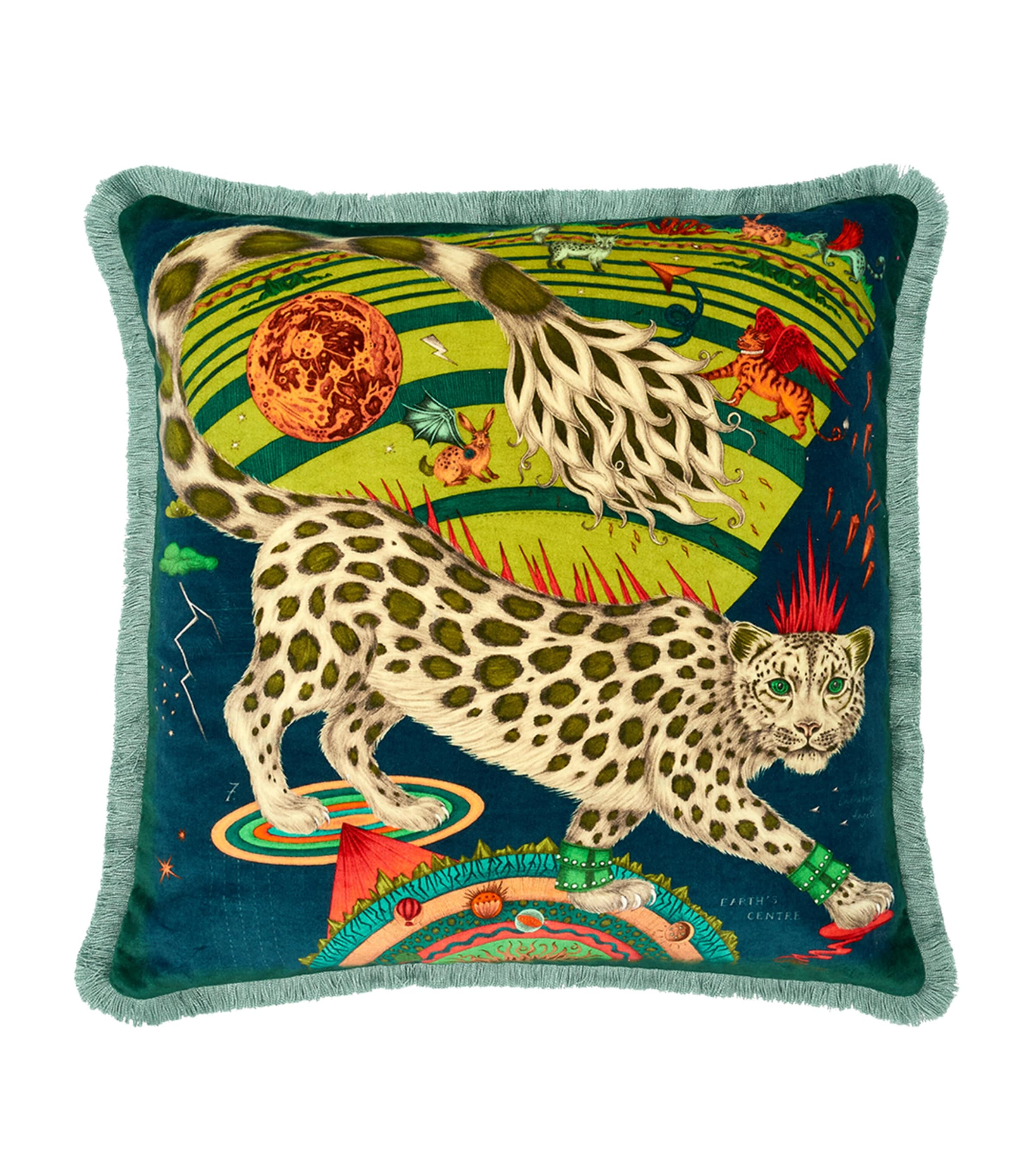 Shop Emma J Shipley Velvet Snow Leopard Cushion In Green