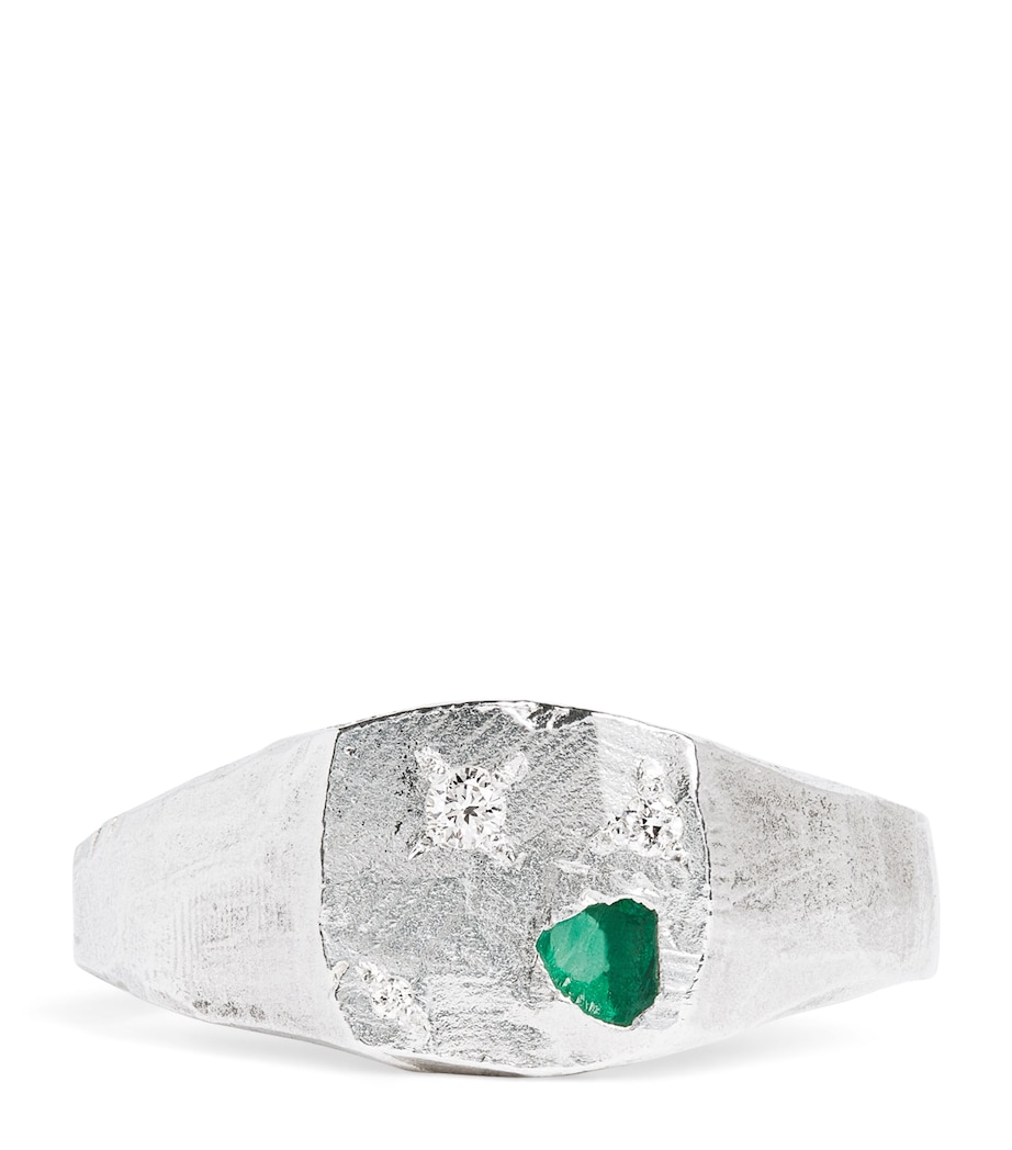 Sterling Silver and Emerald Scatter Signet Ring SILVER Image 1