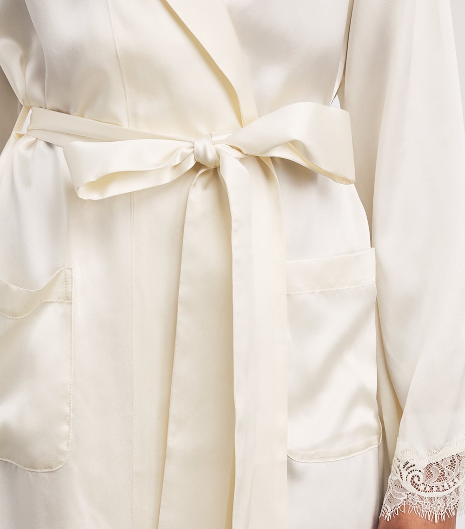Harrods Womens Silk Lace-Trim Short Night Robe Ivory Image 3