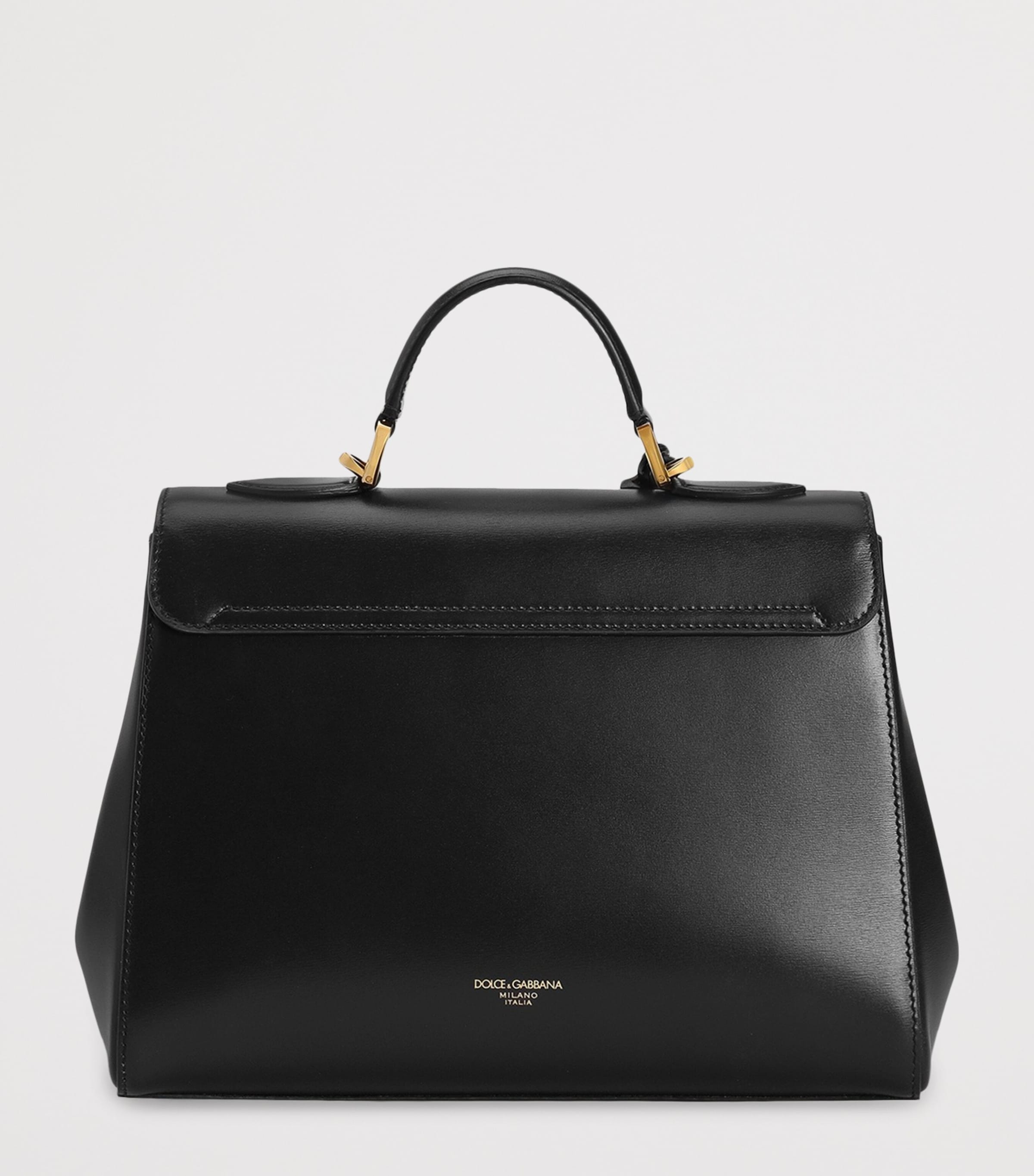 Dolce&Gabbana Palmellato Calfskin Marlene Top-Handle Bag Black Image 4