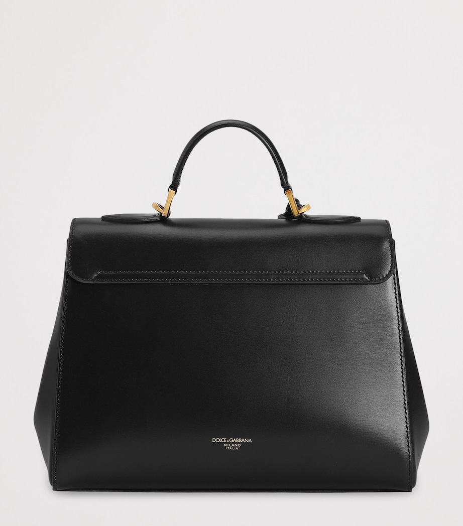 Dolce&Gabbana Palmellato Calfskin Marlene Top-Handle Bag Black Image 4