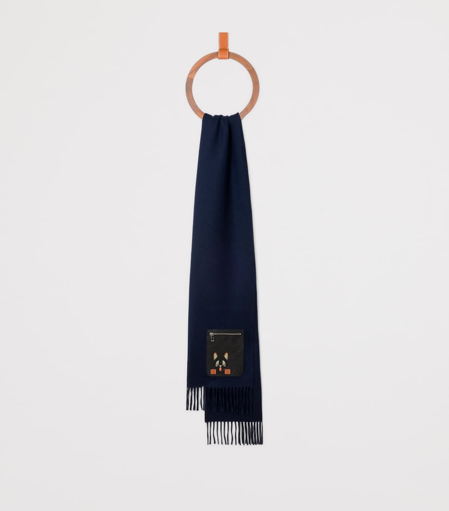 LOEWE x Louis Wain Wool-Cashmere Pocket-Detail Scarf DARK NAVY BLUE Image 3