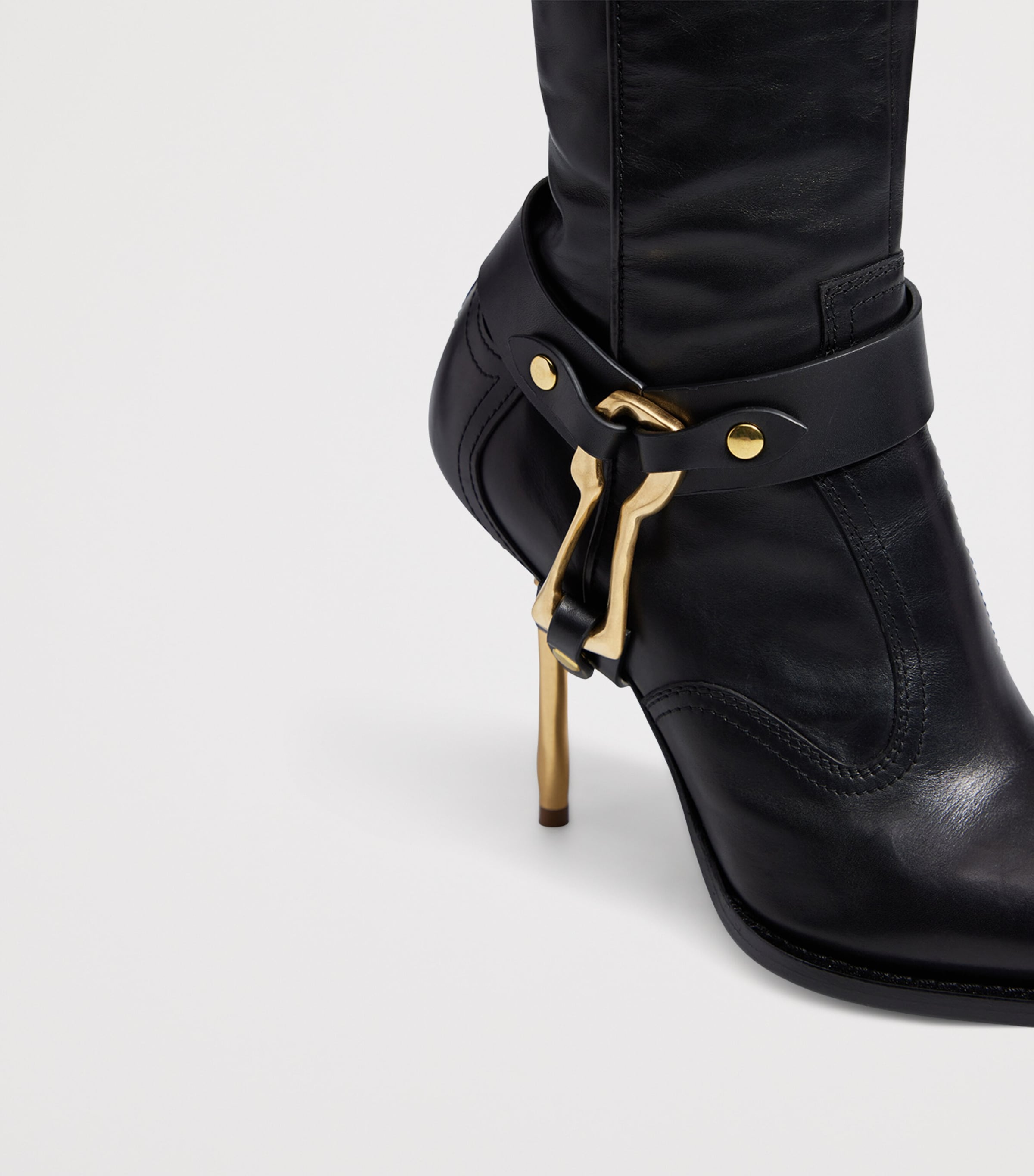 Leather Keyhole Knee-High Boots 95 999 BLACK Image 7