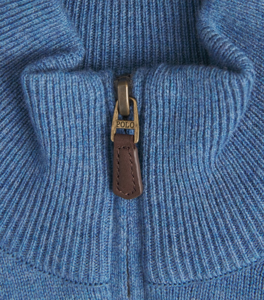 Polo Ralph Lauren Mens Wool Polo Pony Quarter-Zip Sweater Blue Borage Heather Image 6